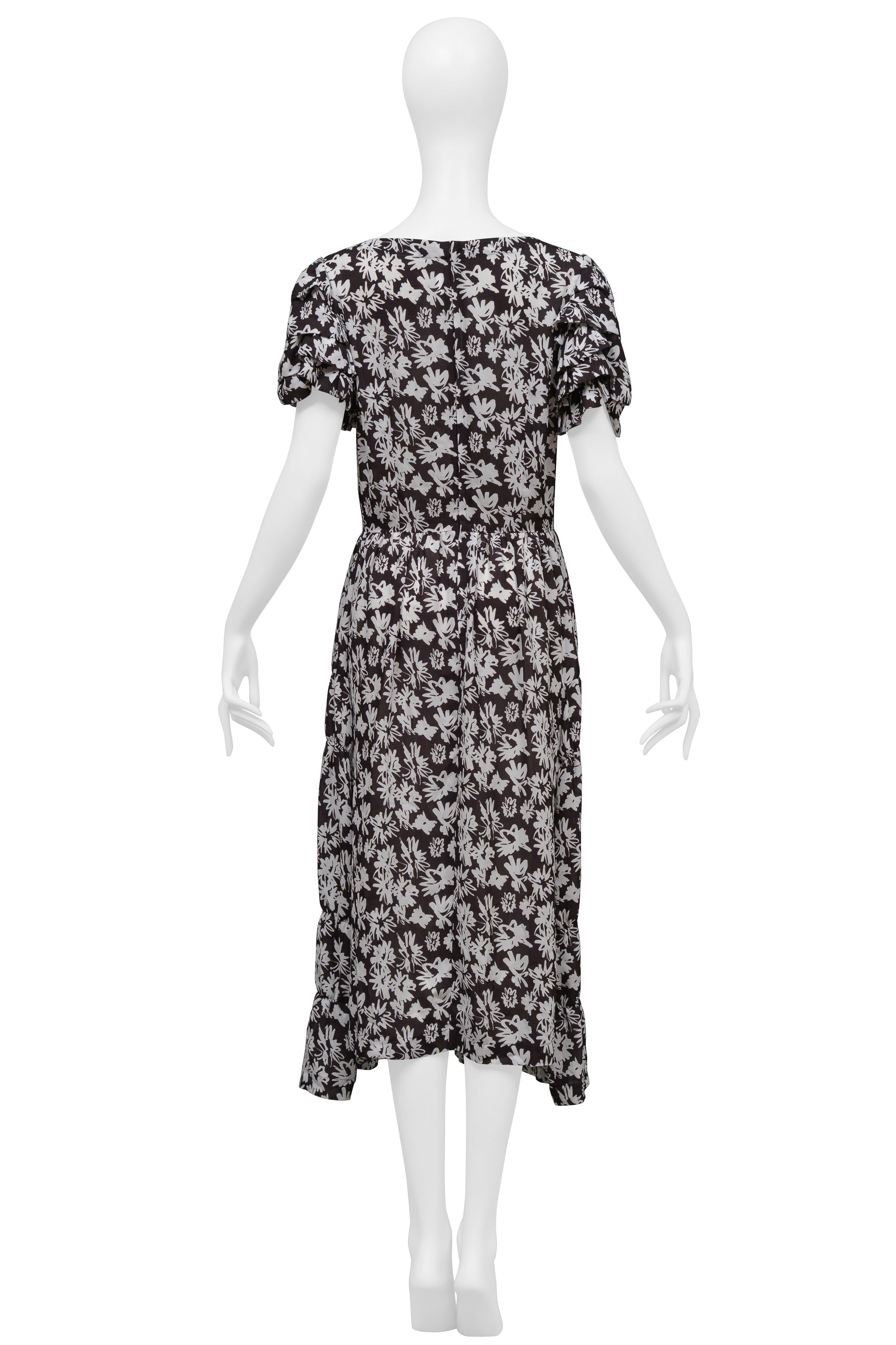 COMME DES GARCONS BLACK AND WHITE DRESS WITH FLOWERS