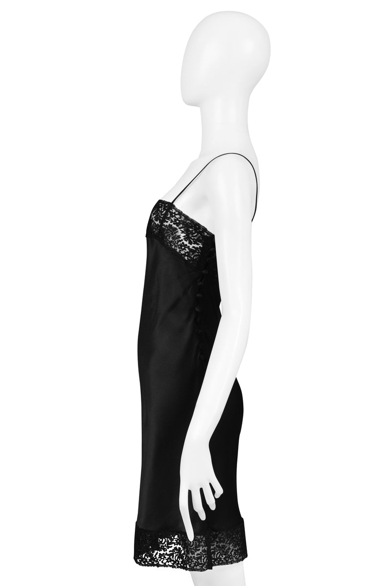 Lace Slip Dress in Silk Satin - Black