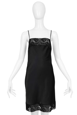 CHRISTIAN DIOR BY JOHN GALLIANO BLACK SILK AND LACE SLIP DRESS 1997