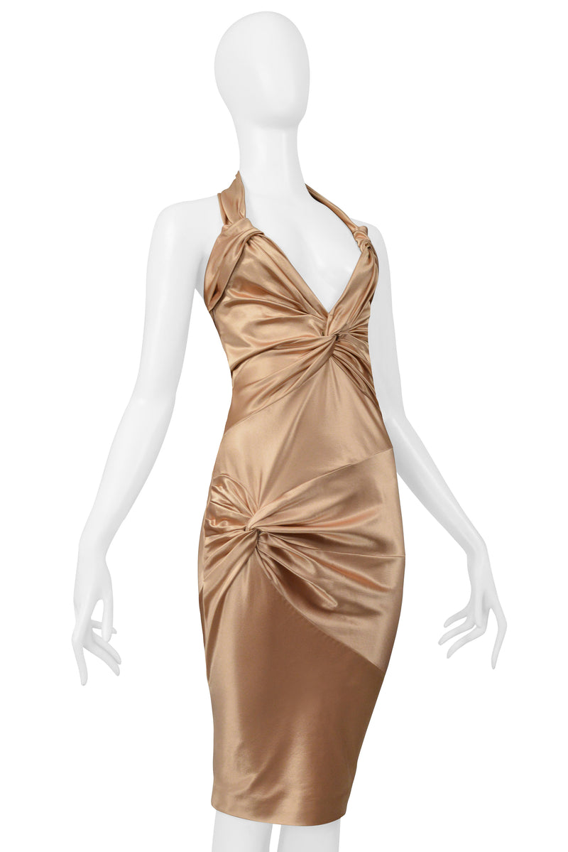 CHRISTIAN DIOR BY JOHN GALLIANO CHAMPAGNE STARLET COCKTAIL DRESS WITH KNOTS 2003