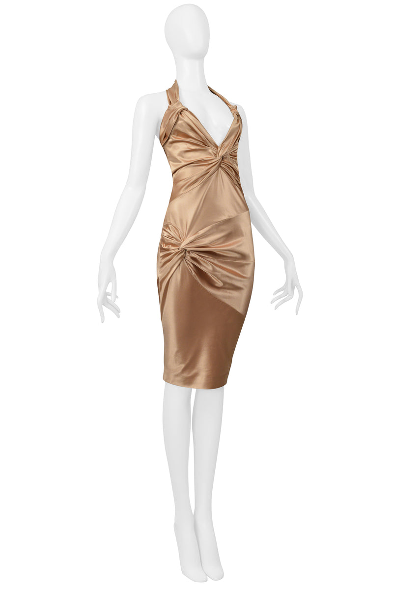 CHRISTIAN DIOR BY JOHN GALLIANO CHAMPAGNE STARLET COCKTAIL DRESS WITH KNOTS 2003