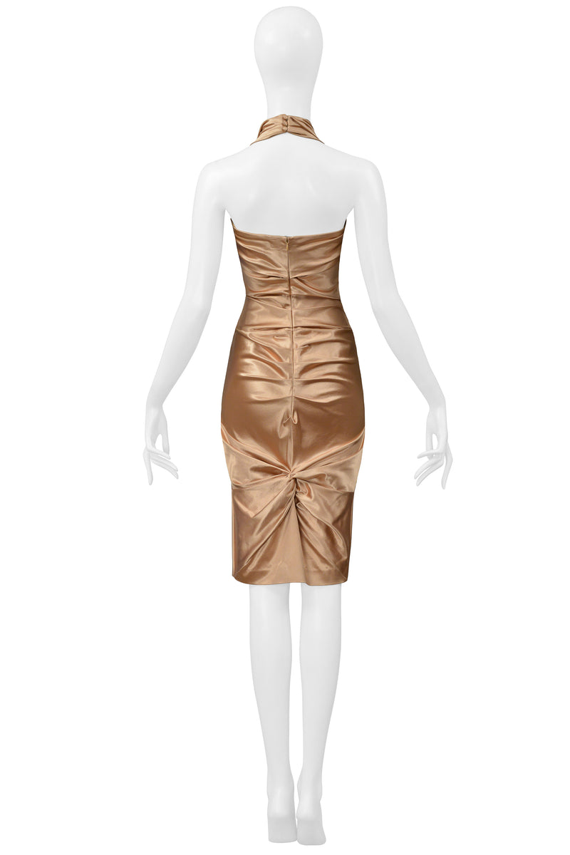 CHRISTIAN DIOR BY JOHN GALLIANO CHAMPAGNE STARLET COCKTAIL DRESS WITH KNOTS 2003