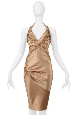 CHRISTIAN DIOR BY JOHN GALLIANO CHAMPAGNE STARLET COCKTAIL DRESS WITH KNOTS 2003