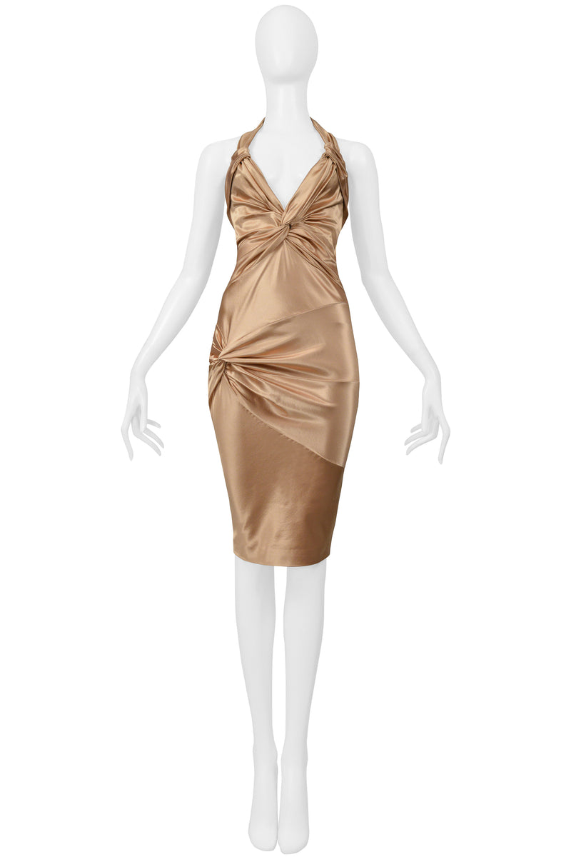 CHRISTIAN DIOR BY JOHN GALLIANO CHAMPAGNE STARLET COCKTAIL DRESS WITH KNOTS 2003