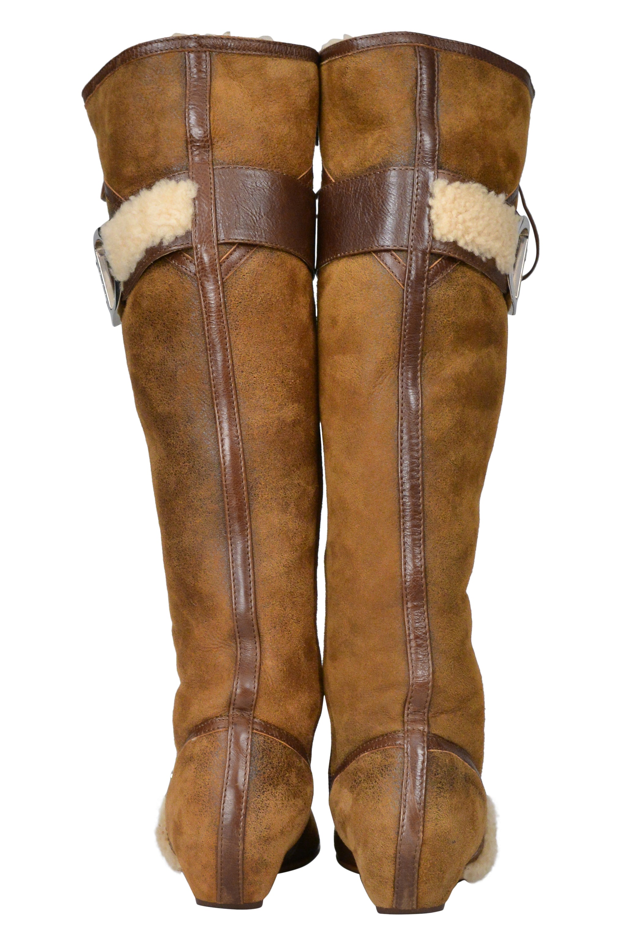 CHRISTIAN DIOR BROWN SHEARLING LACE UP BOOTS 2005