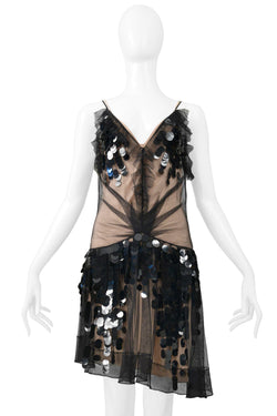 CHRISTIAN DIOR BY JOHN GALLIANO BLACK MESH SLIP DRESS WITH PAILLETTES 2011