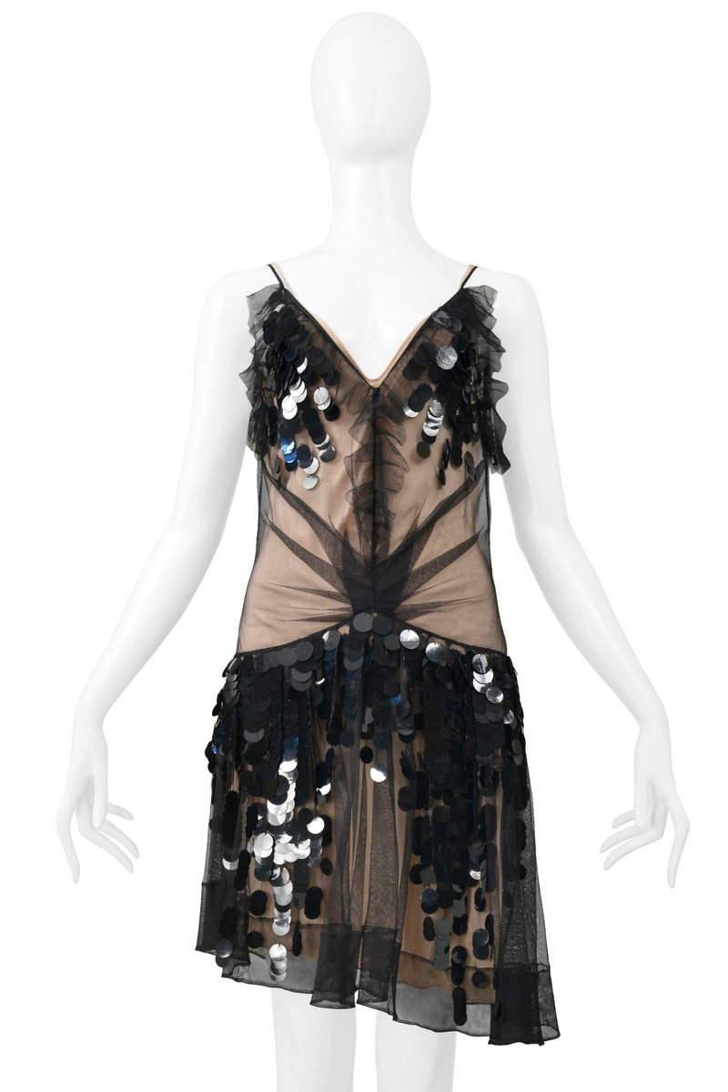 CHRISTIAN DIOR BY JOHN GALLIANO BLACK MESH SLIP DRESS WITH PAILLETTES 2011