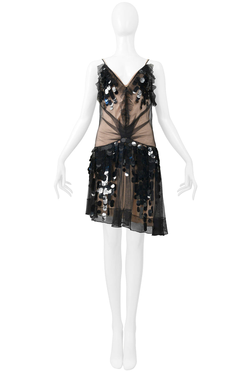 CHRISTIAN DIOR BY JOHN GALLIANO BLACK MESH SLIP DRESS WITH PAILLETTES 2011