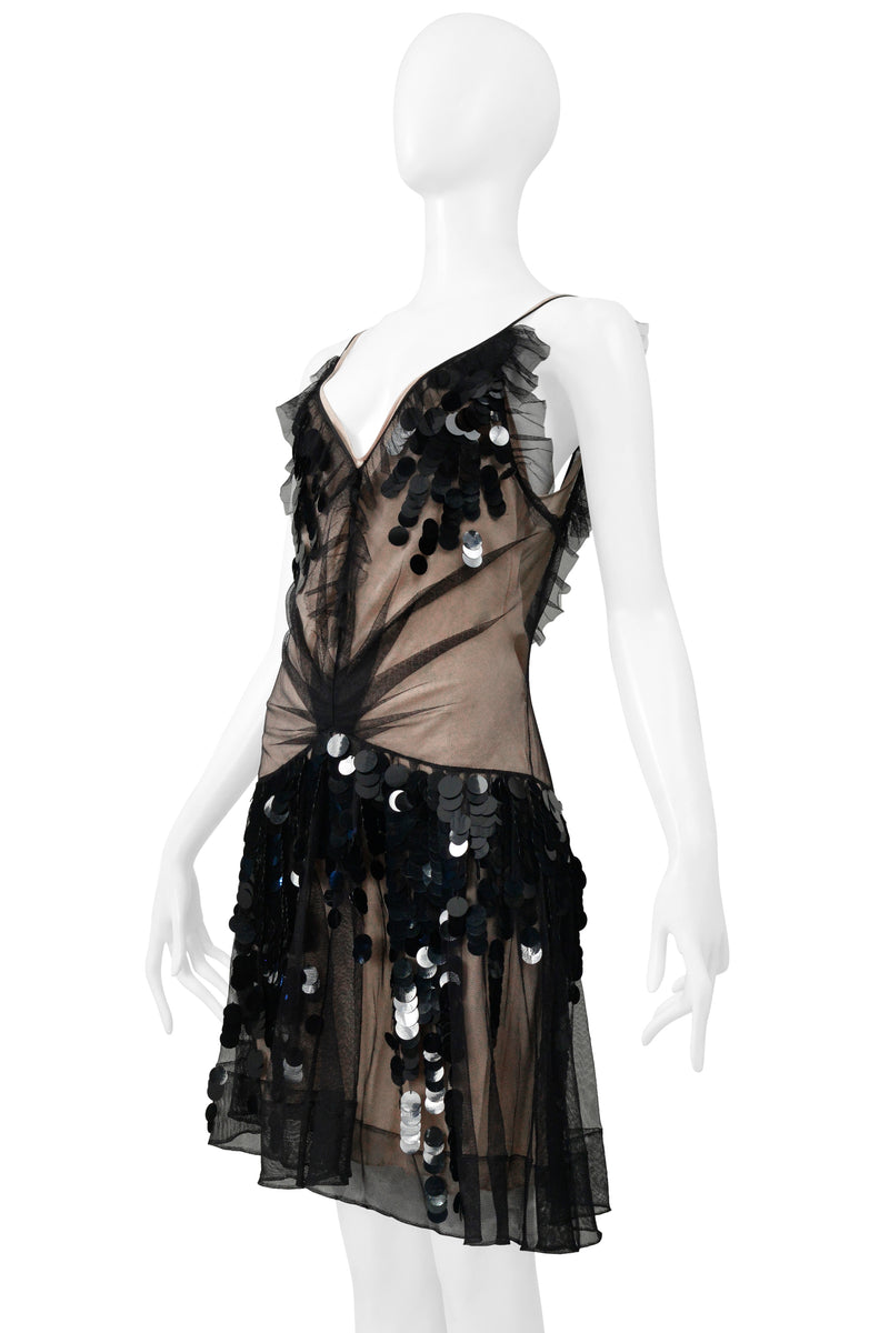 CHRISTIAN DIOR BY JOHN GALLIANO BLACK MESH SLIP DRESS WITH PAILLETTES 2011