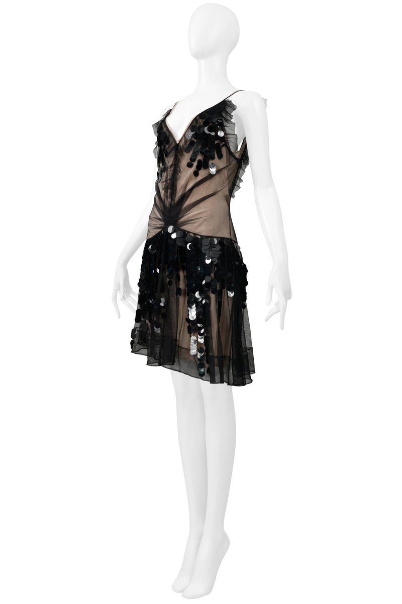 CHRISTIAN DIOR BY JOHN GALLIANO BLACK MESH SLIP DRESS WITH PAILLETTES 2011