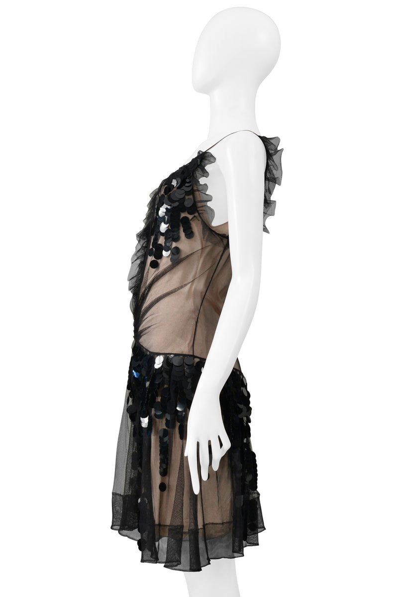 CHRISTIAN DIOR BY JOHN GALLIANO BLACK MESH SLIP DRESS WITH PAILLETTES 2011