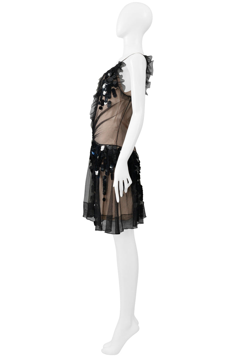 CHRISTIAN DIOR BY JOHN GALLIANO BLACK MESH SLIP DRESS WITH PAILLETTES 2011