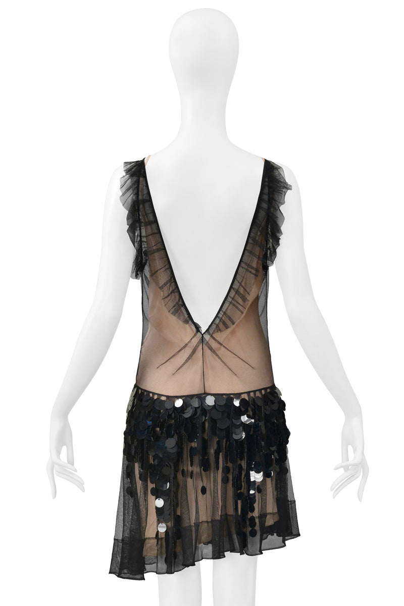 CHRISTIAN DIOR BY JOHN GALLIANO BLACK MESH SLIP DRESS WITH PAILLETTES 2011