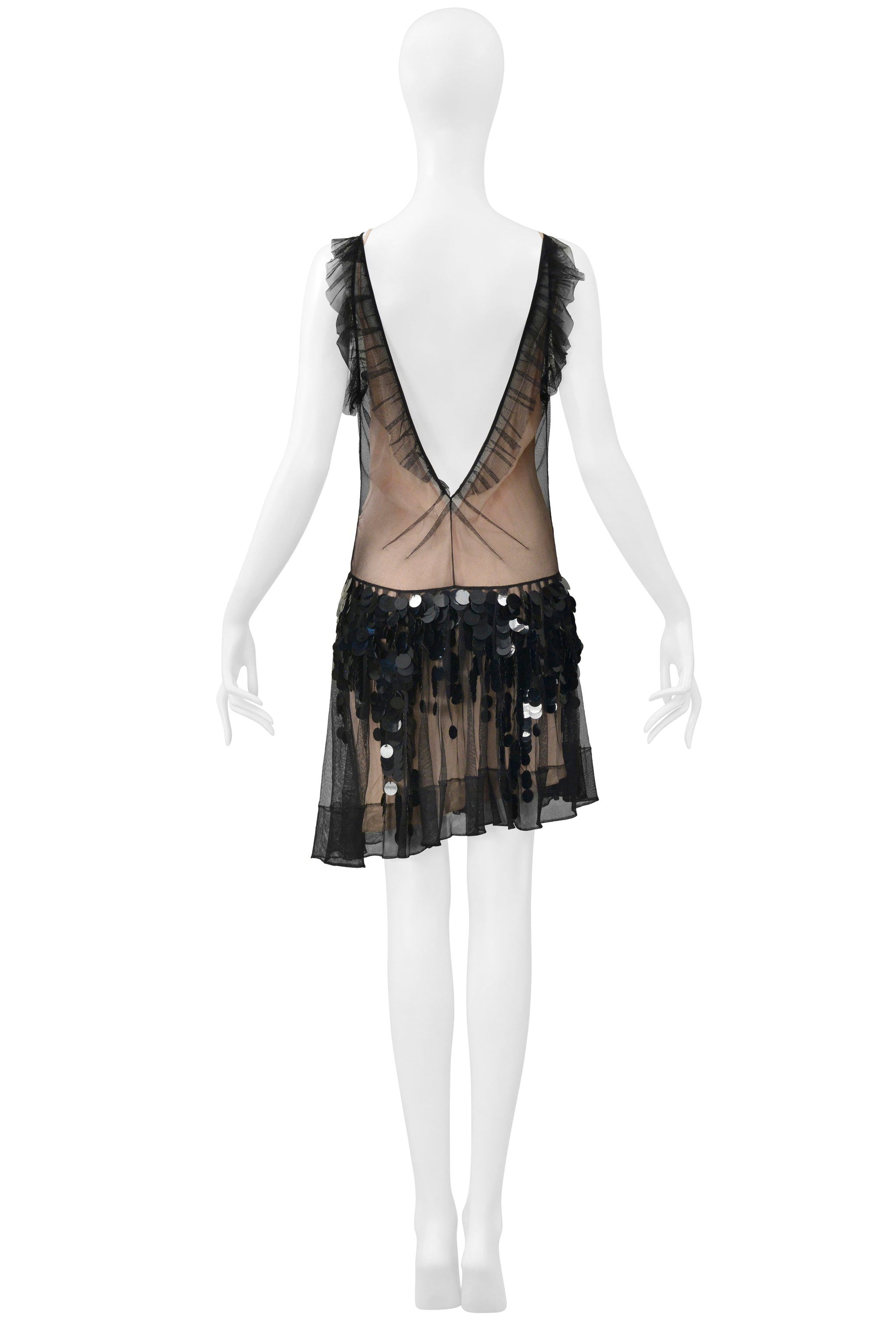 CHRISTIAN DIOR BY JOHN GALLIANO BLACK MESH SLIP DRESS WITH PAILLETTES 2011