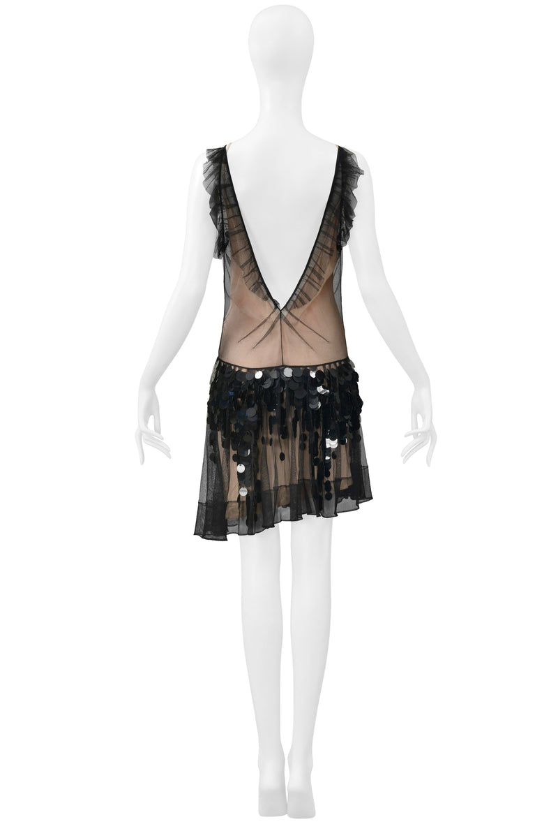 CHRISTIAN DIOR BY JOHN GALLIANO BLACK MESH SLIP DRESS WITH PAILLETTES 2011