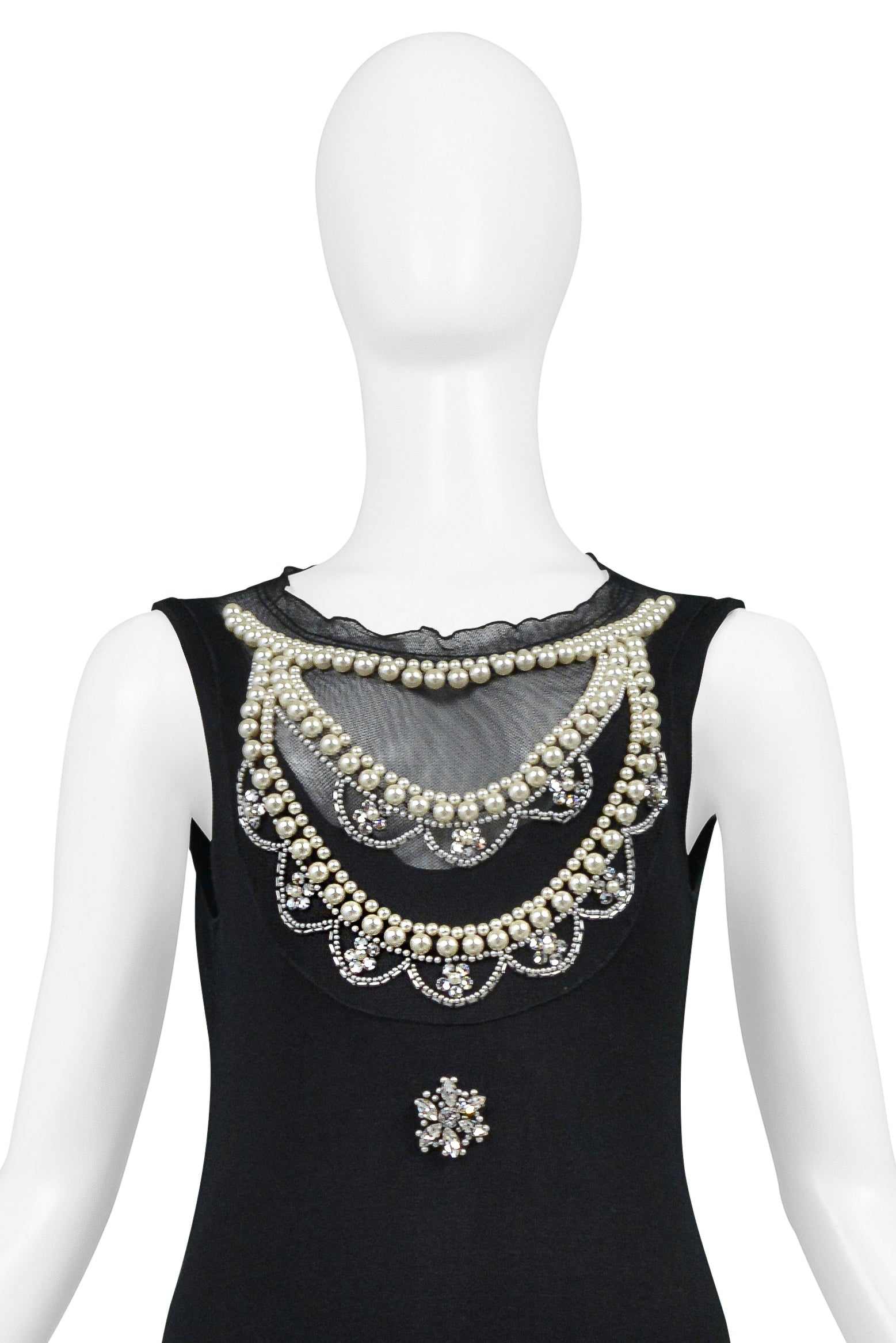 CHRISTIAN DIOR BY JOHN GALLIANO BLACK SILK DRESS WITH PEARLS & CRYSTAL EMBELLISHMENTS