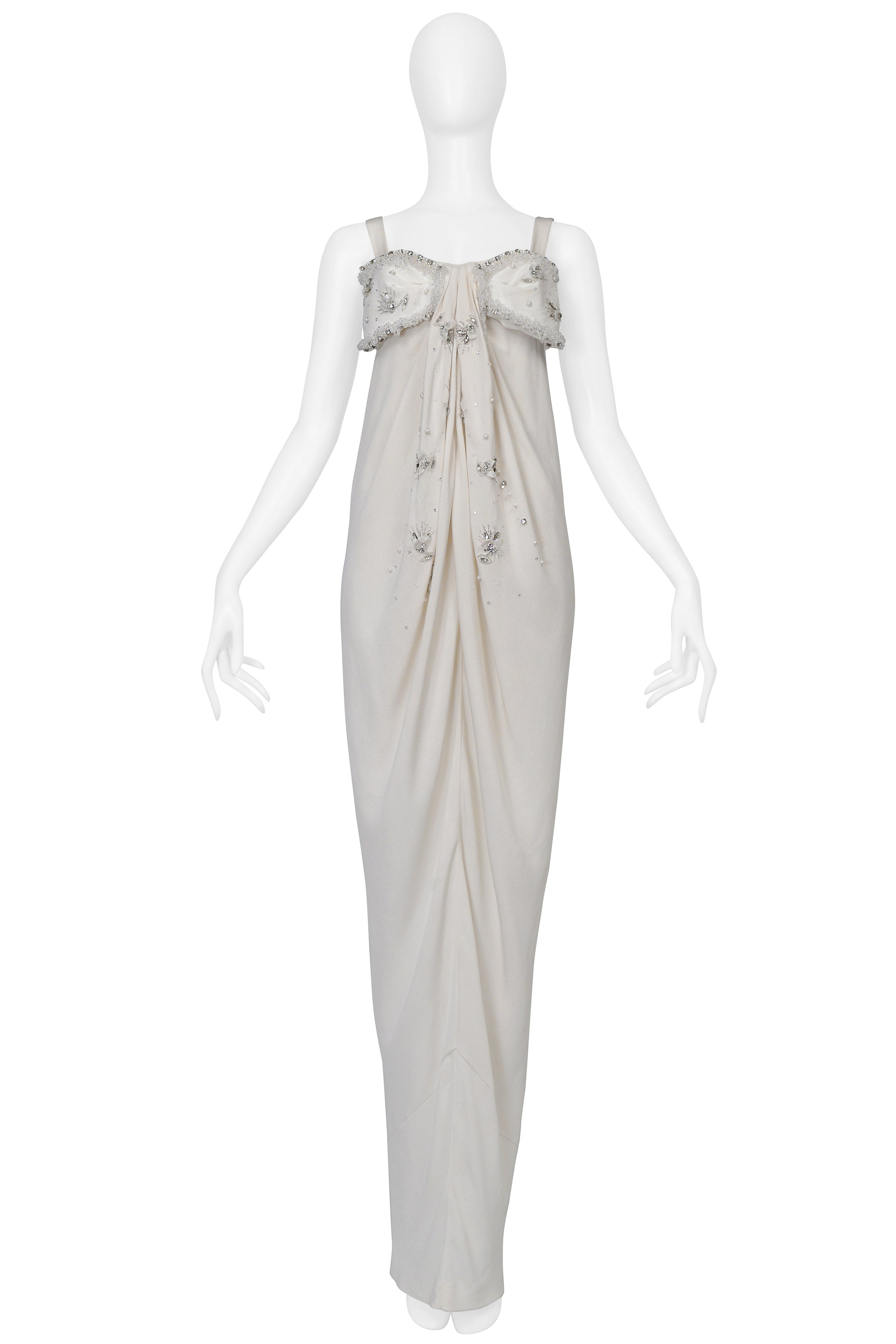 CHRISTIAN DIOR BY GALLIANO OFF WHITE GOWN WITH INTRICATE BEADING 2008