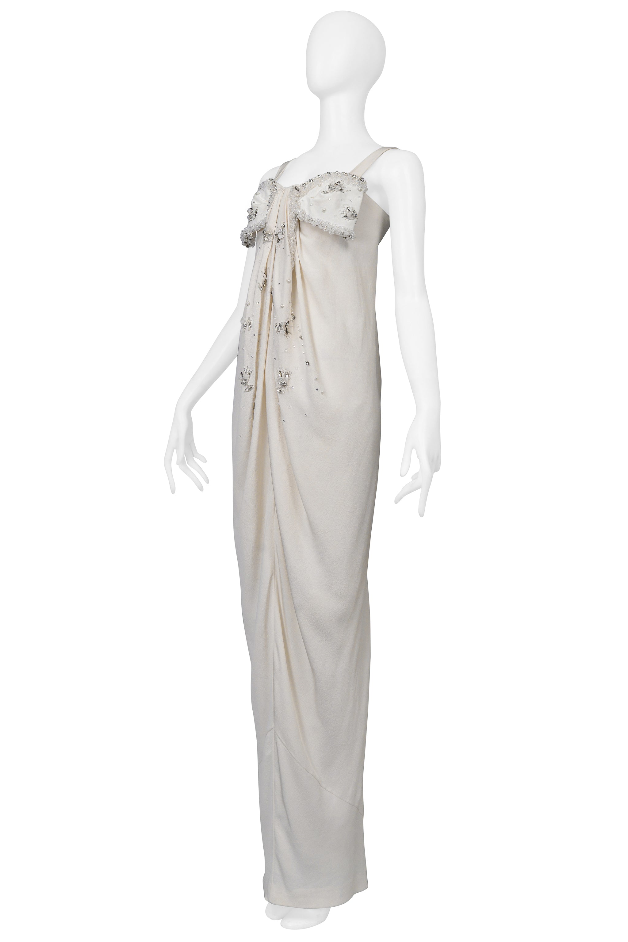 CHRISTIAN DIOR BY GALLIANO OFF WHITE GOWN WITH INTRICATE BEADING 2008
