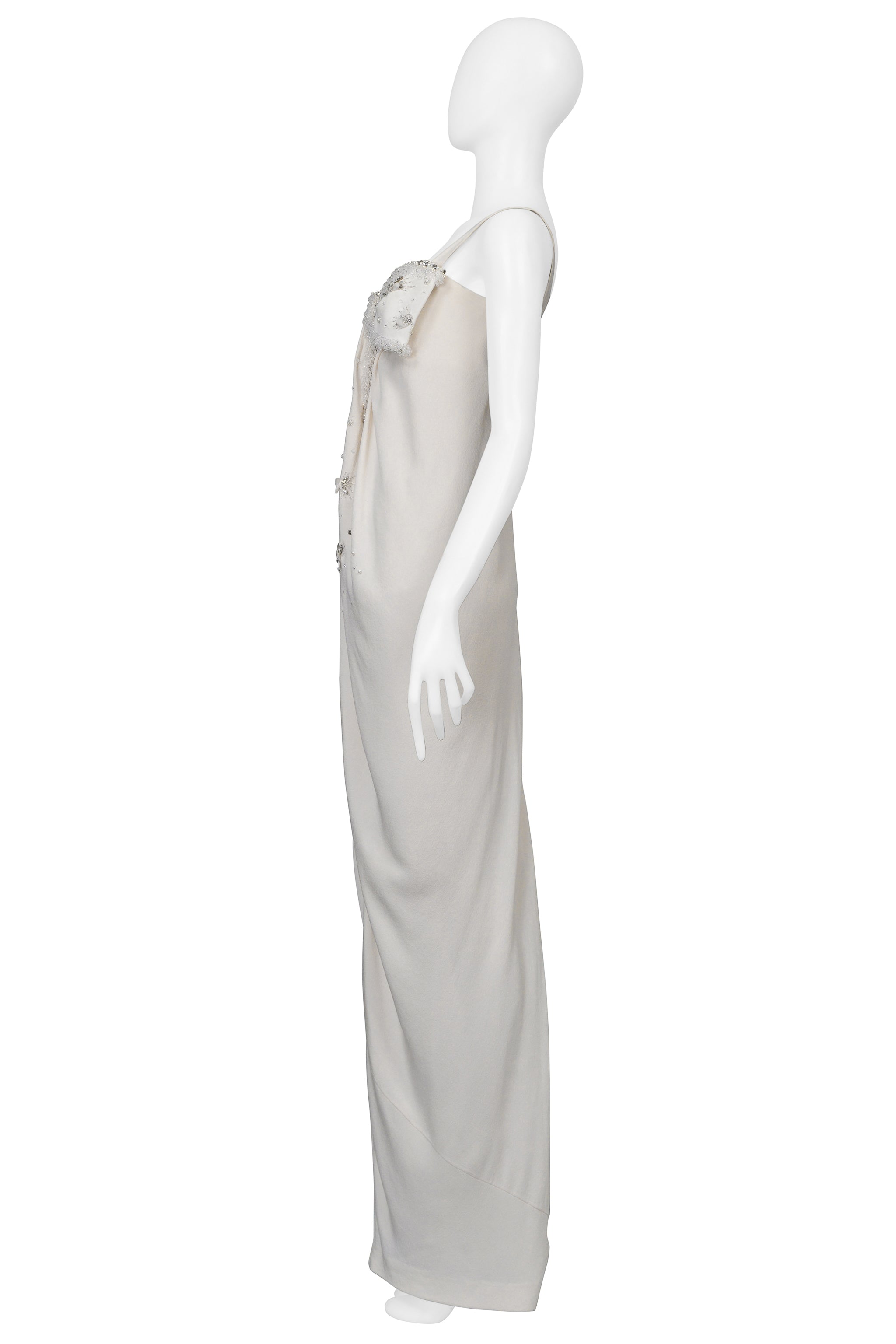 CHRISTIAN DIOR BY GALLIANO OFF WHITE GOWN WITH INTRICATE BEADING 2008