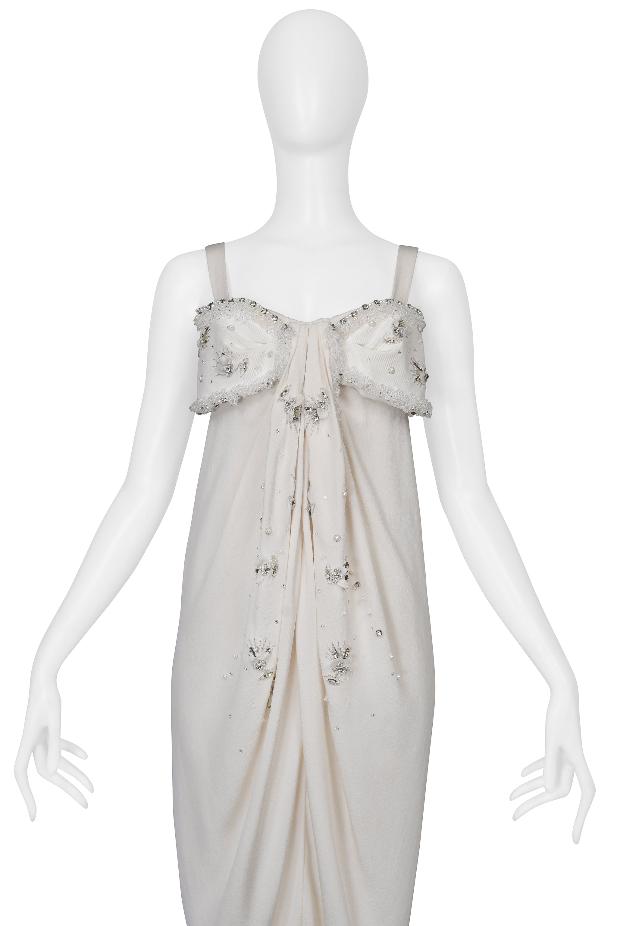 CHRISTIAN DIOR BY GALLIANO OFF WHITE GOWN WITH INTRICATE BEADING 2008