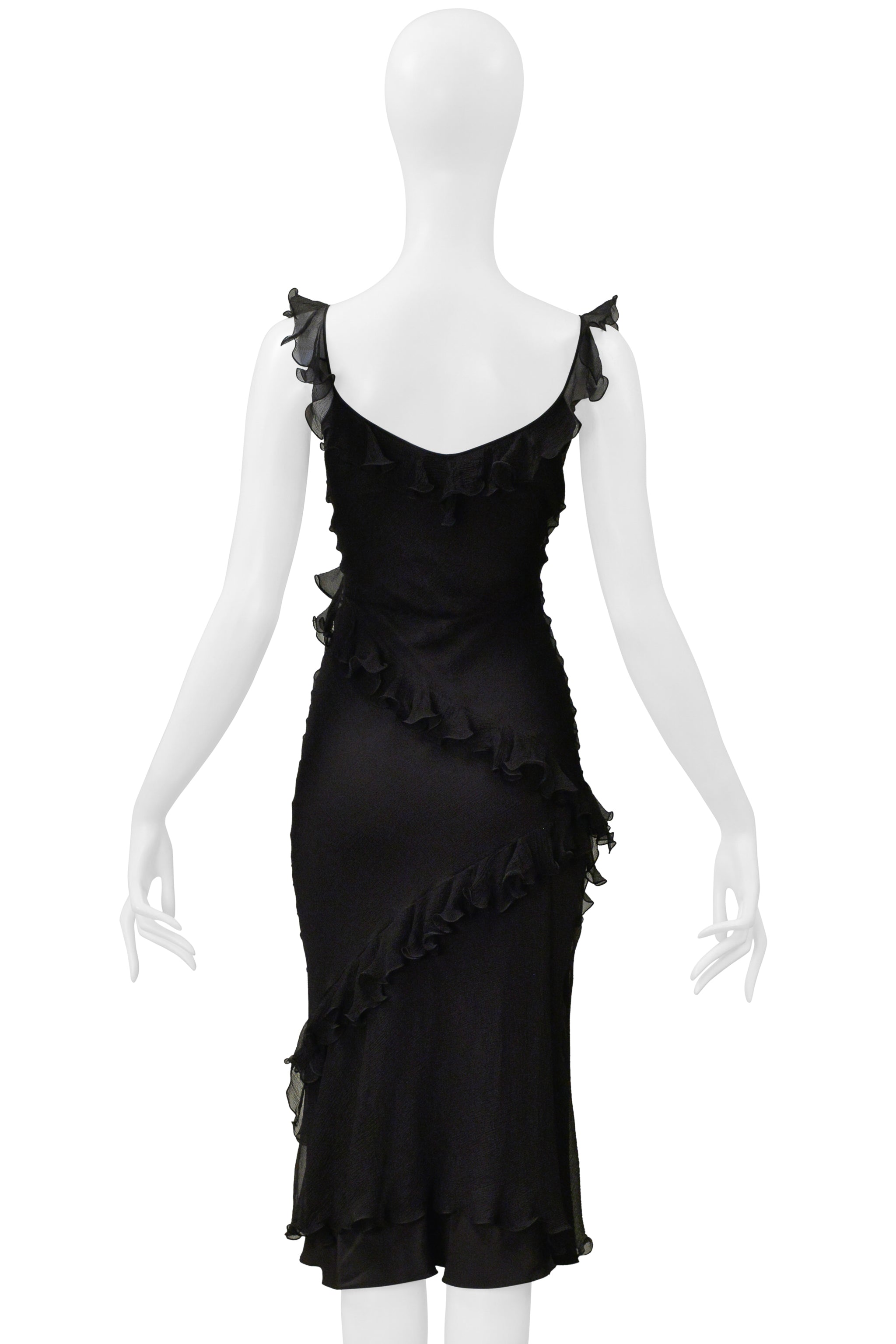 DIOR BY JOHN GALLIANO BLACK CHIFFON SLIP DRESS WITH RUFFLES