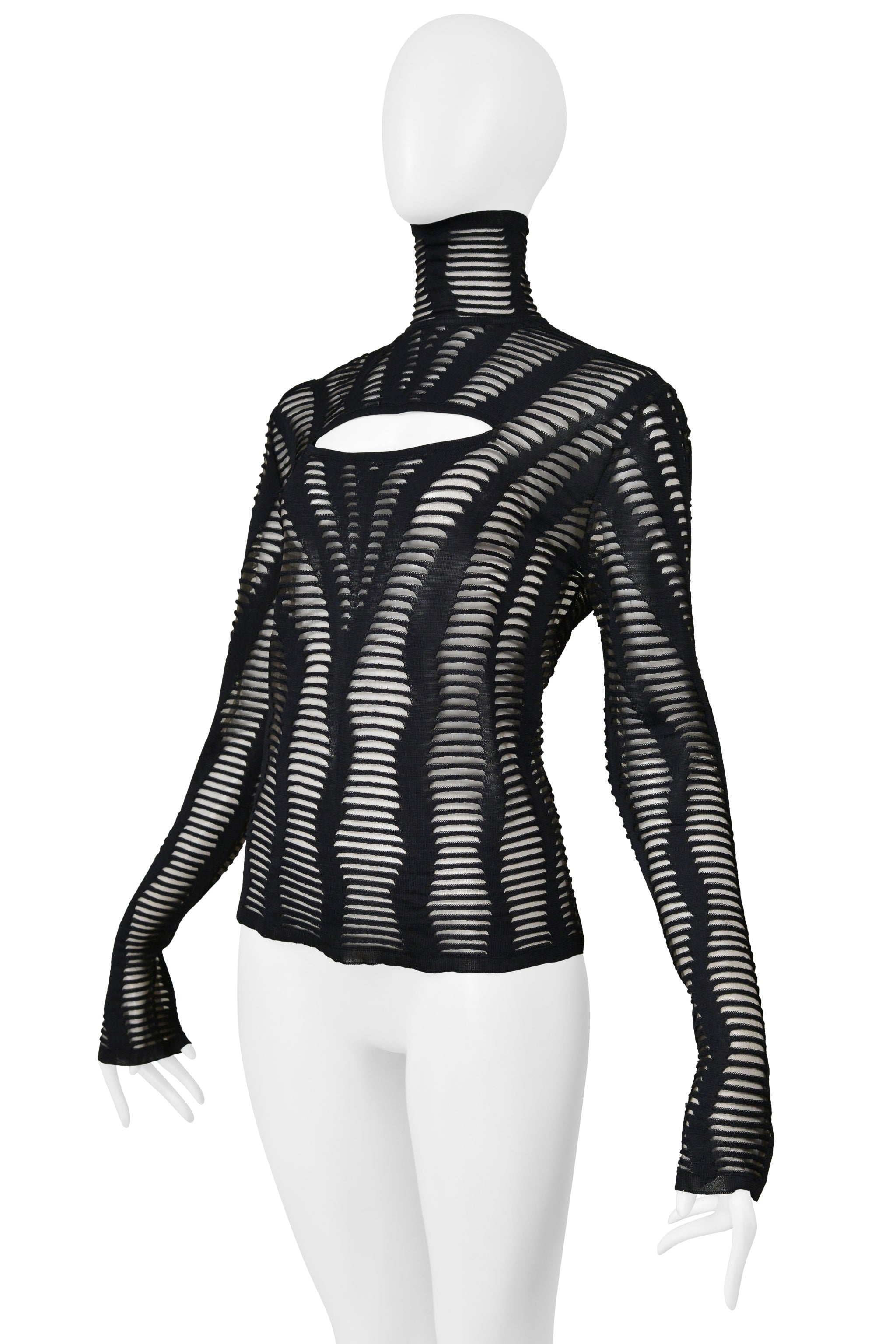 CHRISTIAN DIOR BY JOHN GALLIANO BLACK CUTOUT KNIT TOP 2003