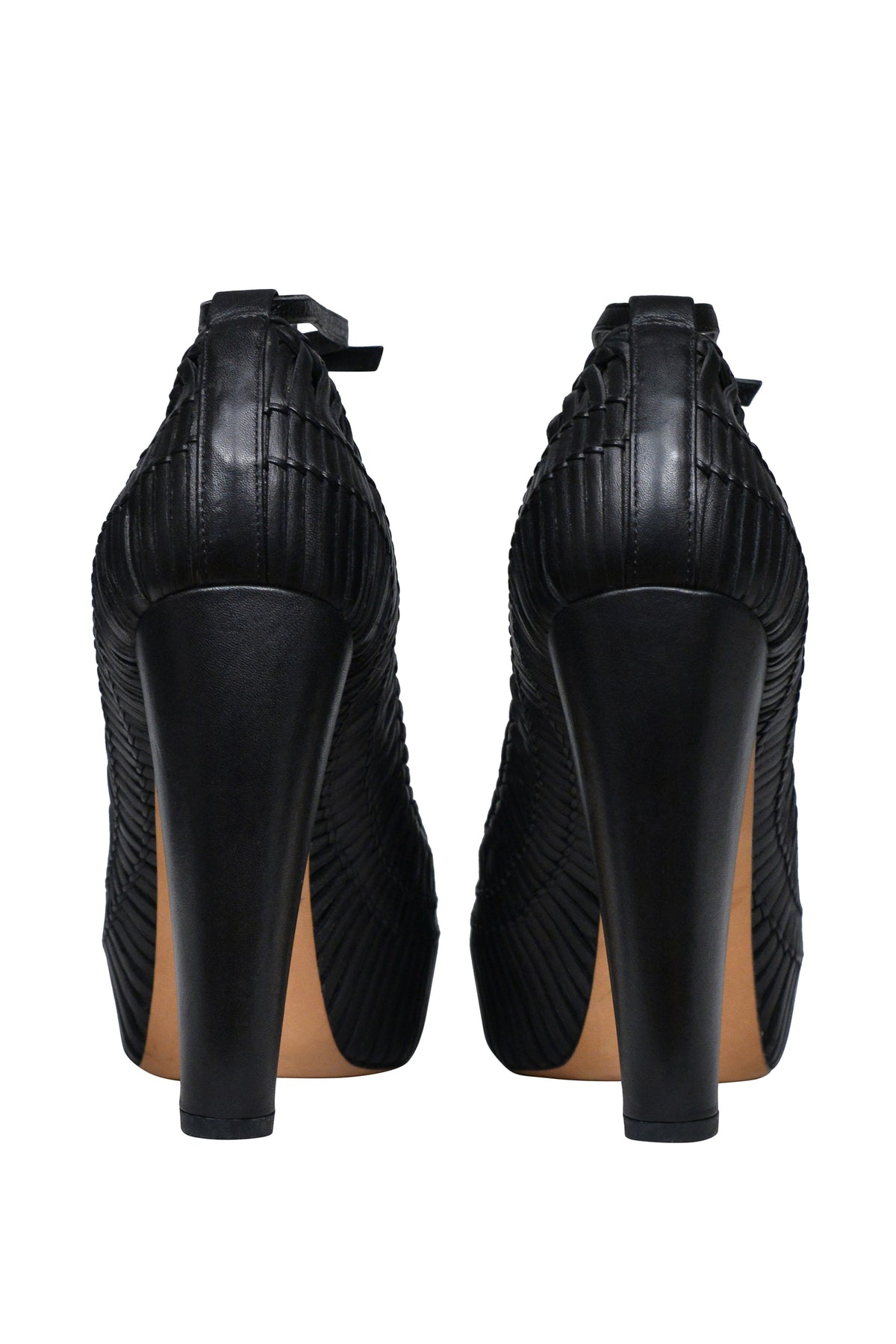 CHRISTIAN DIOR BY JOHN GALLIANO BLACK LEATHER WOVEN PLATFORM PUMPS 2007