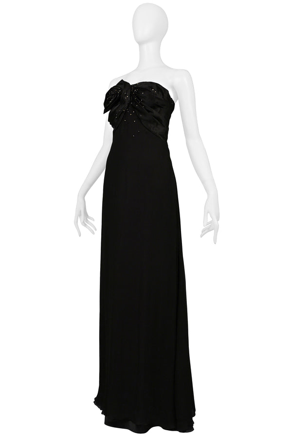 CHRISTIAN DIOR BY JOHN GALLIANO BLACK EVENING GOWN WITH ROSETTES & RHINESTONES 2008 RESORT