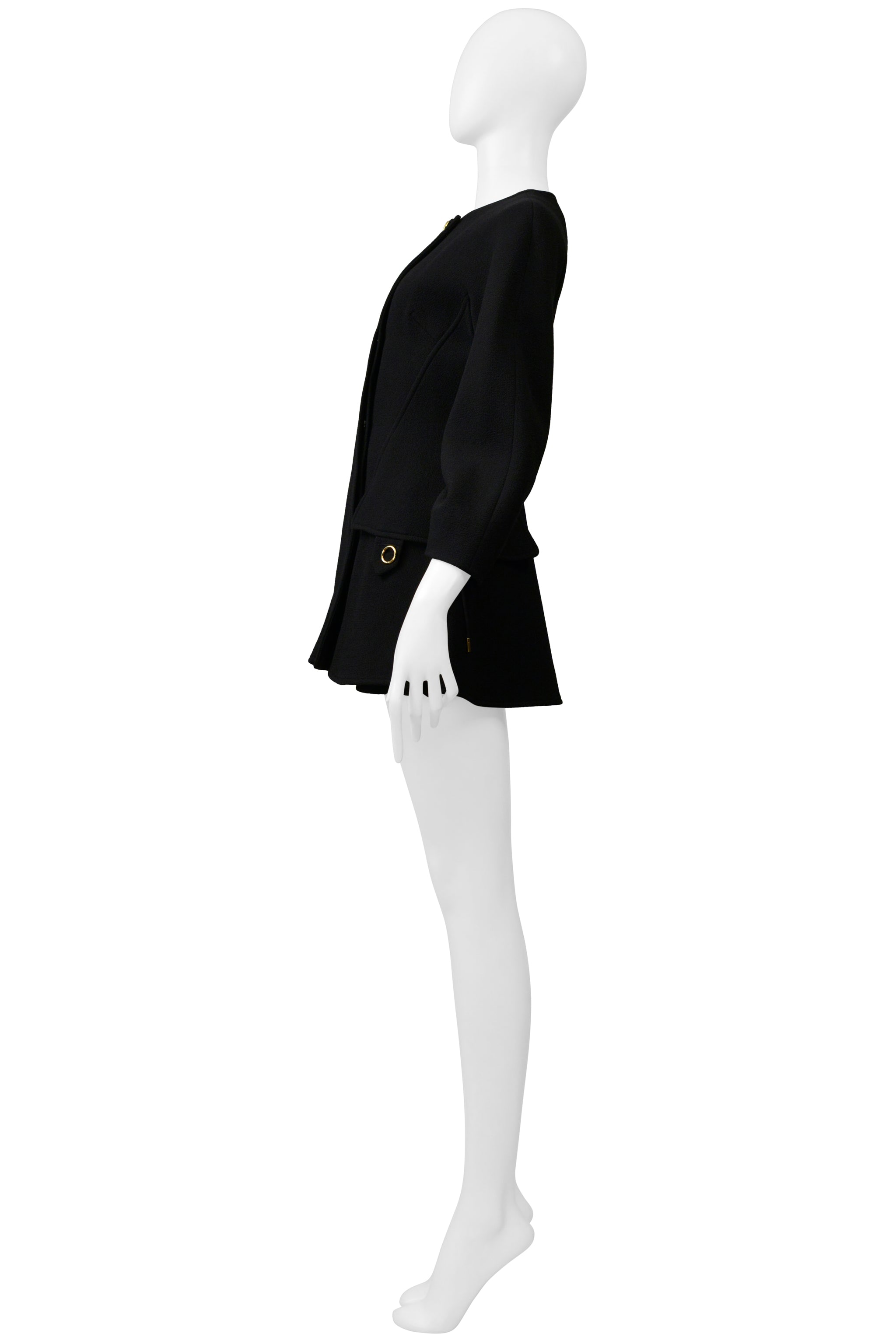 DIOR BY RAF SIMONS BLACK MODERNIST DRAWSTRING COAT WITH GOLD HARDWARE