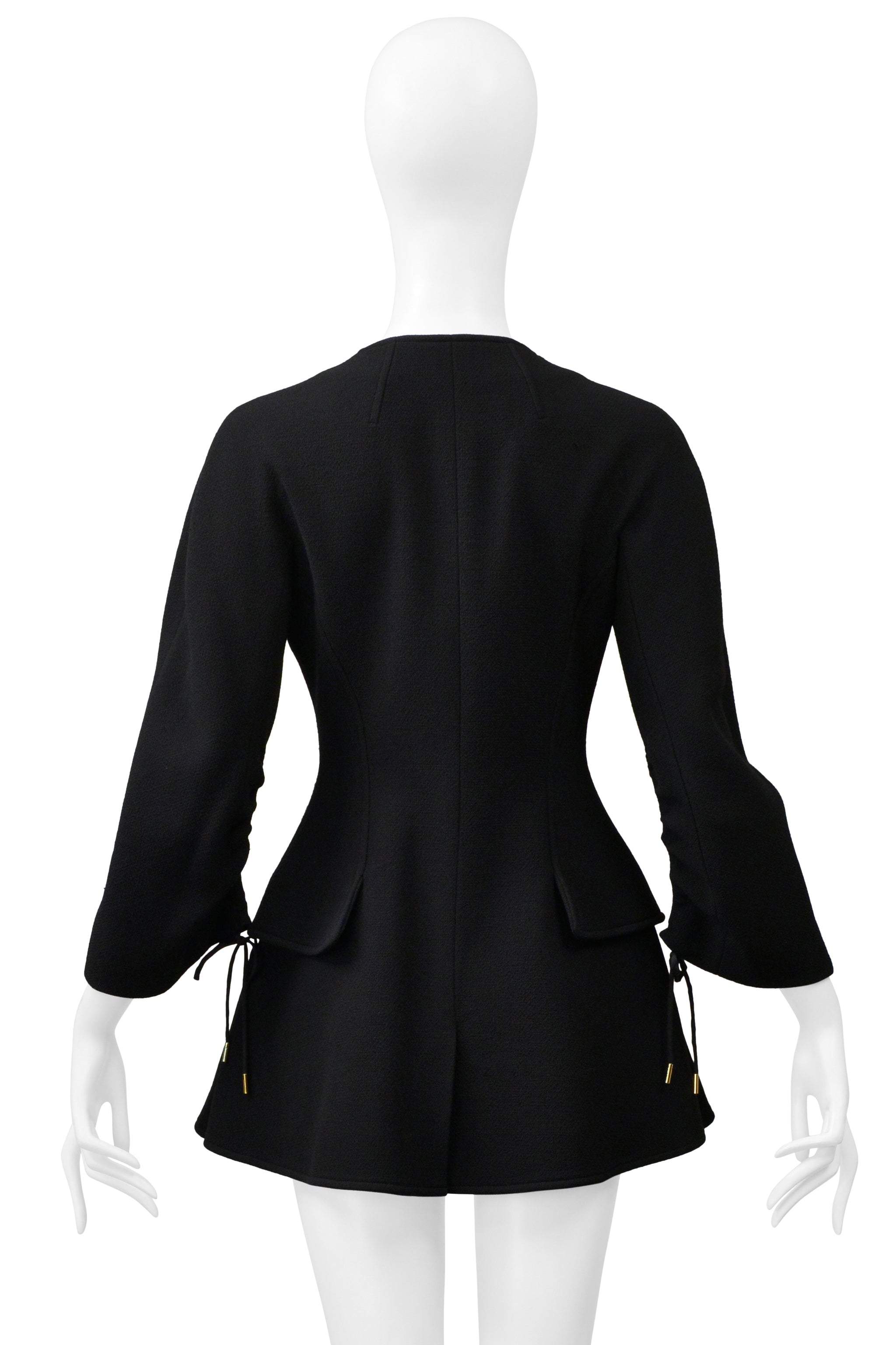 DIOR BY RAF SIMONS BLACK MODERNIST DRAWSTRING COAT WITH GOLD HARDWARE