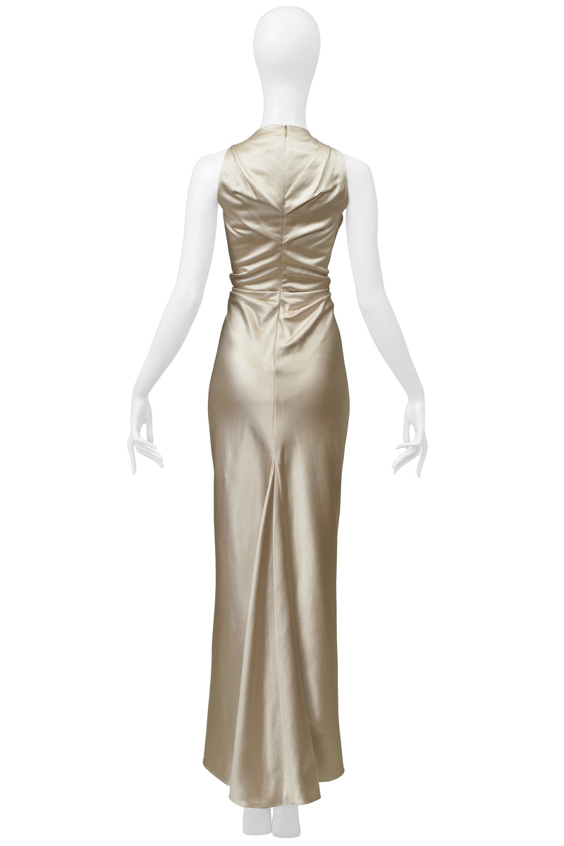 CHRISTIAN DIOR BY JOHN GALLIANO CHAMPAGNE SATIN DRESS WITH BEADING