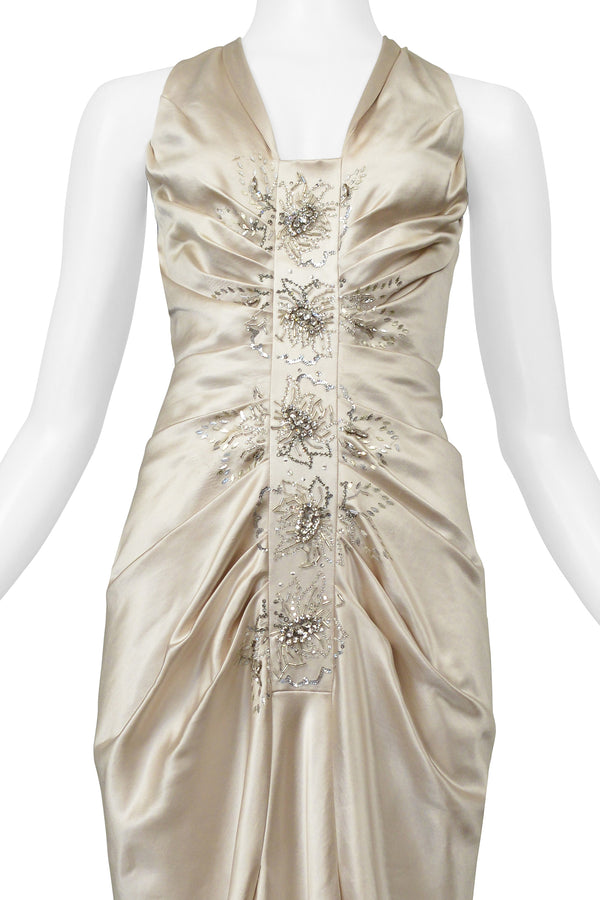 CHRISTIAN DIOR BY JOHN GALLIANO CHAMPAGNE SATIN DRESS WITH BEADING