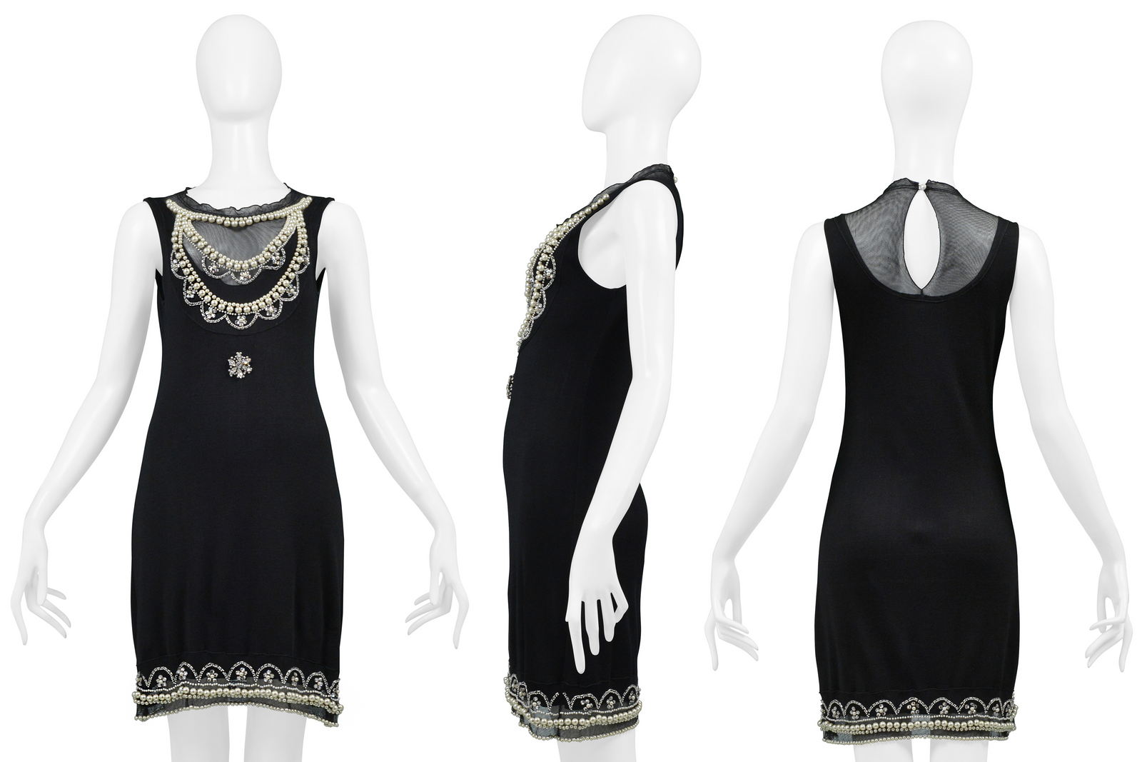 CHRISTIAN DIOR BY JOHN GALLIANO BLACK SILK DRESS WITH PEARLS