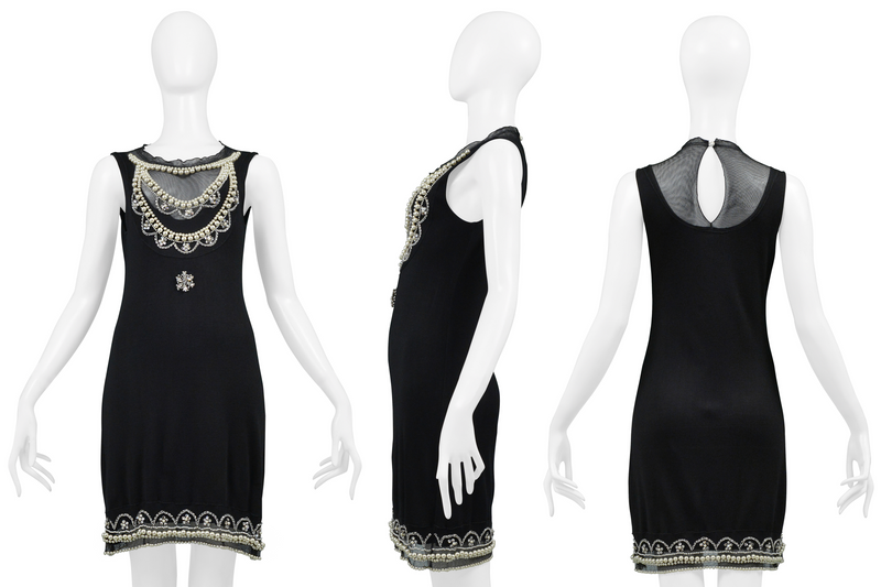 CHRISTIAN DIOR BY JOHN GALLIANO BLACK SILK DRESS WITH PEARLS CRYSTAL