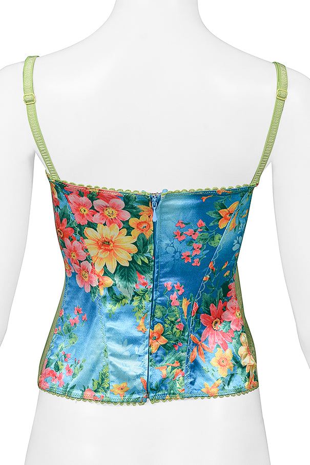 DOLCE & GABBANA BLUE FLORAL & GREEN LACE CAMISOLE TOP 2005