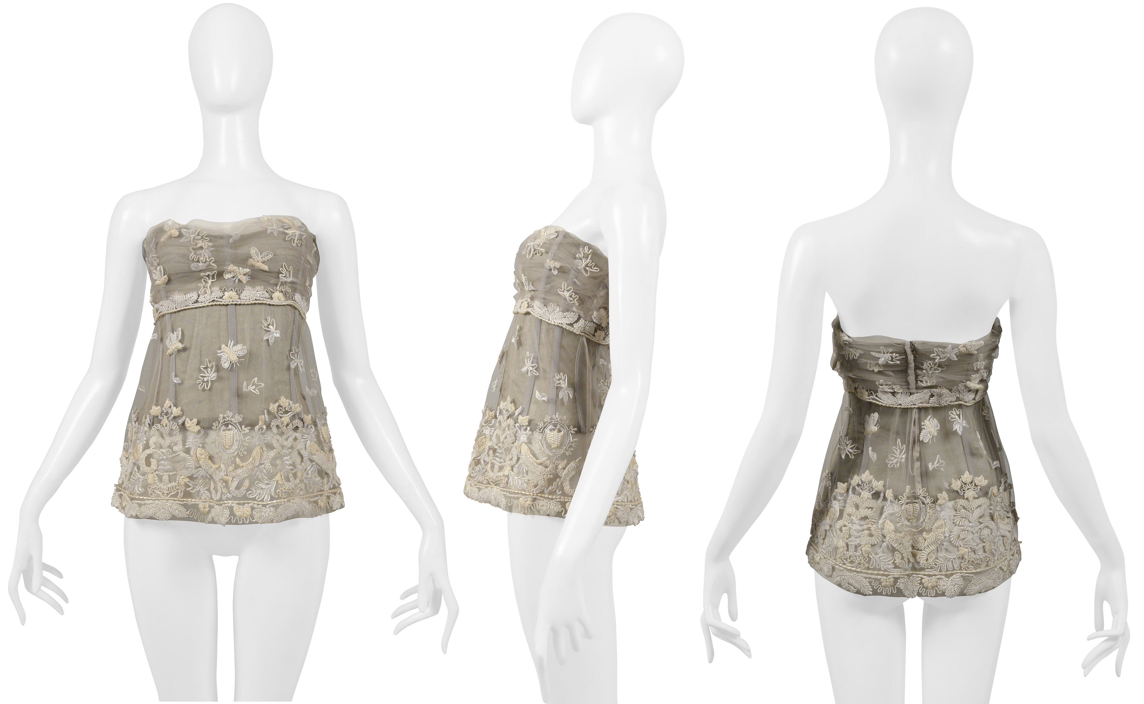 DOLCE & GABBANA OFF-WHITE LACE BUSTIER WITH EMBROIDERY SIDE 2006