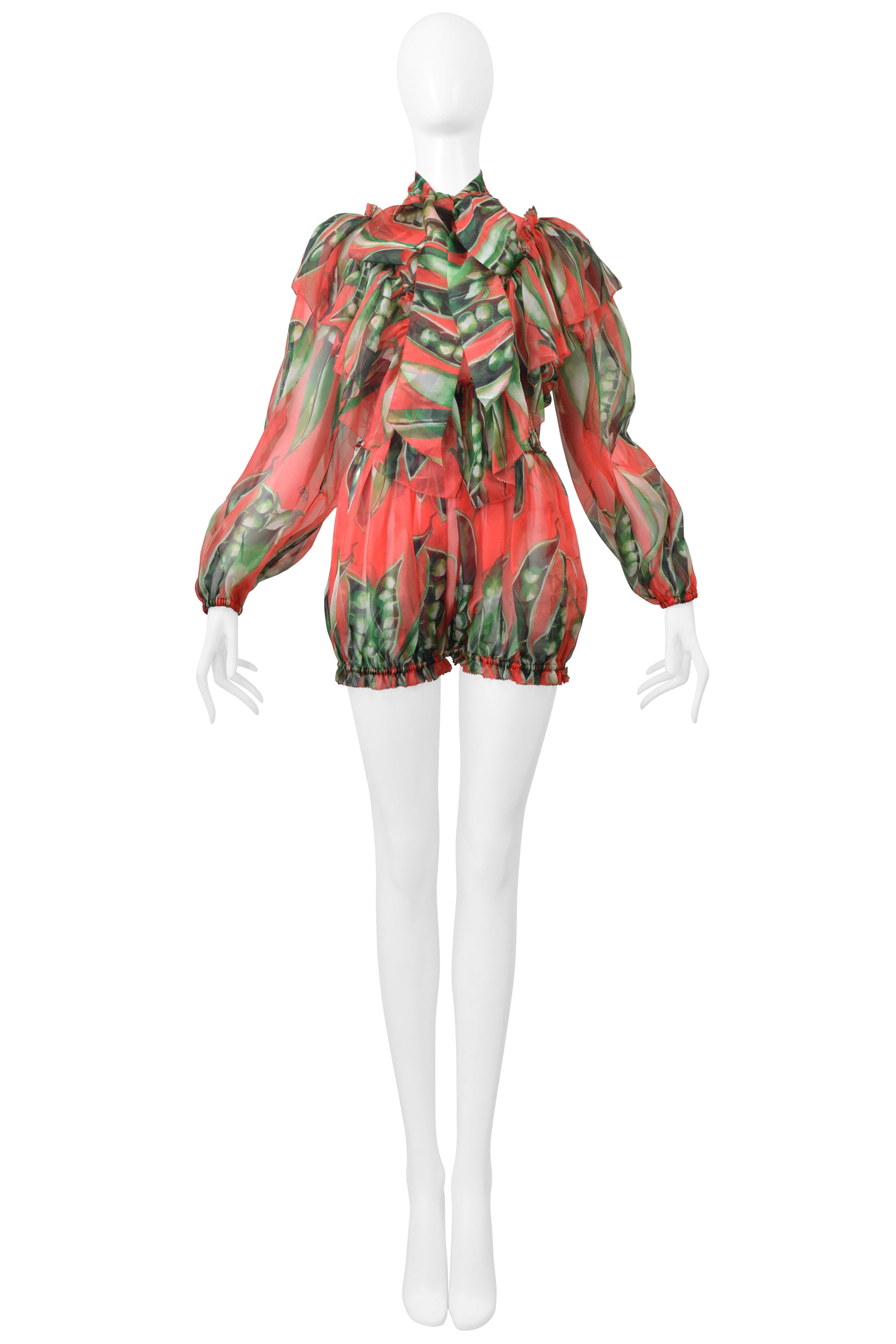 DOLCE & GABBANA RED ORGANZA FLORAL ROMPER WITH RUFFLES 2018