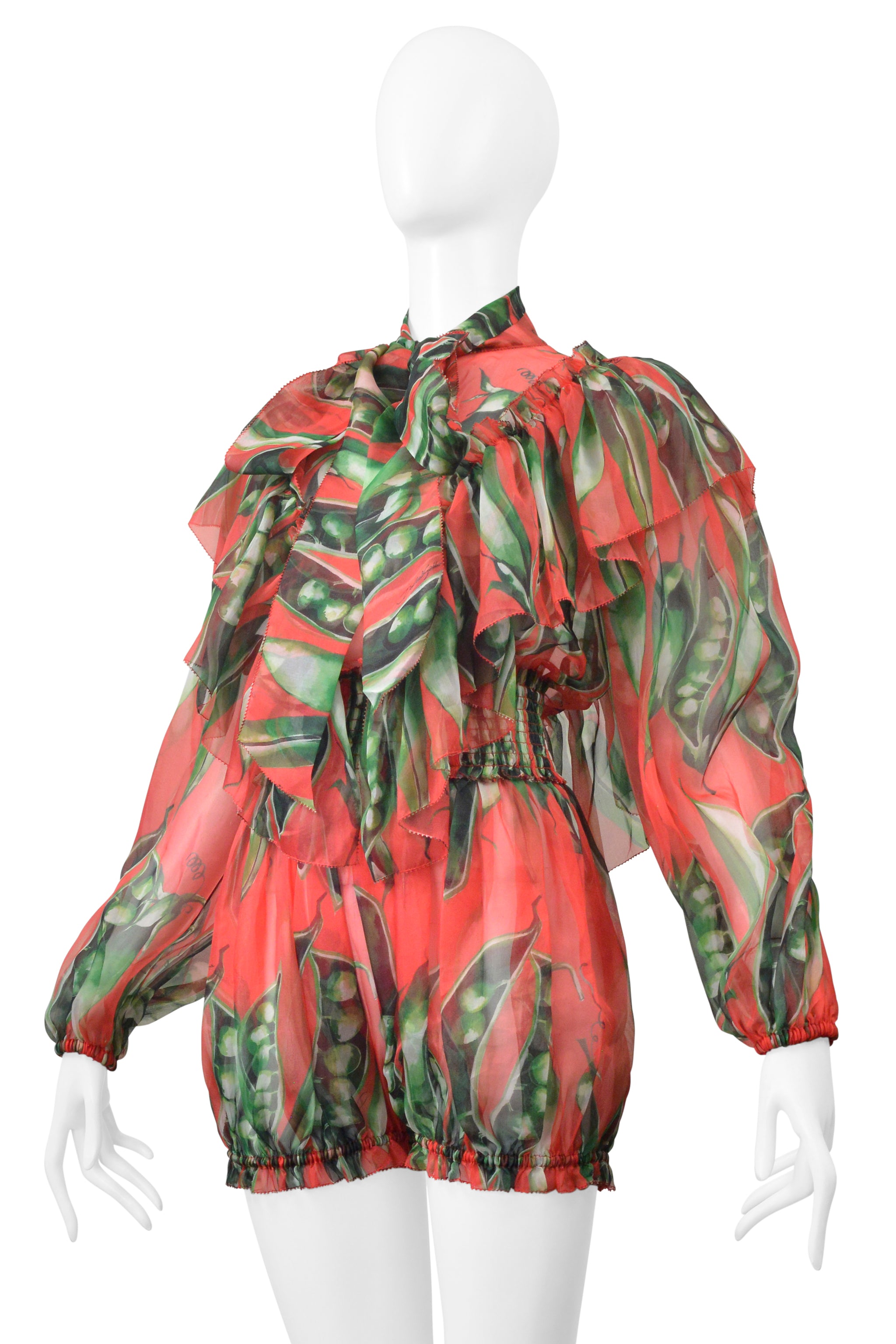 DOLCE & GABBANA RED ORGANZA FLORAL ROMPER WITH RUFFLES 2018