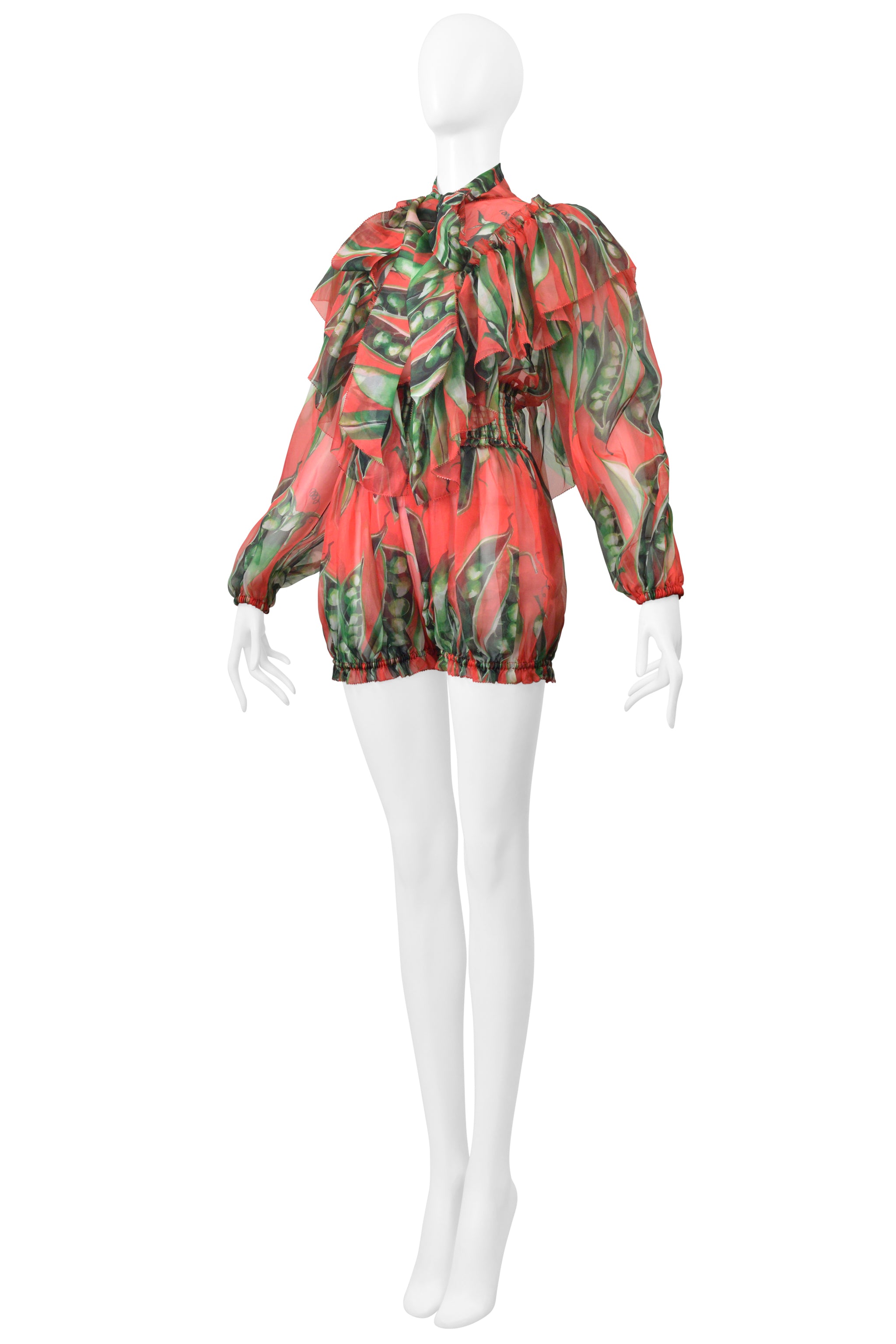 DOLCE & GABBANA RED ORGANZA FLORAL ROMPER WITH RUFFLES 2018