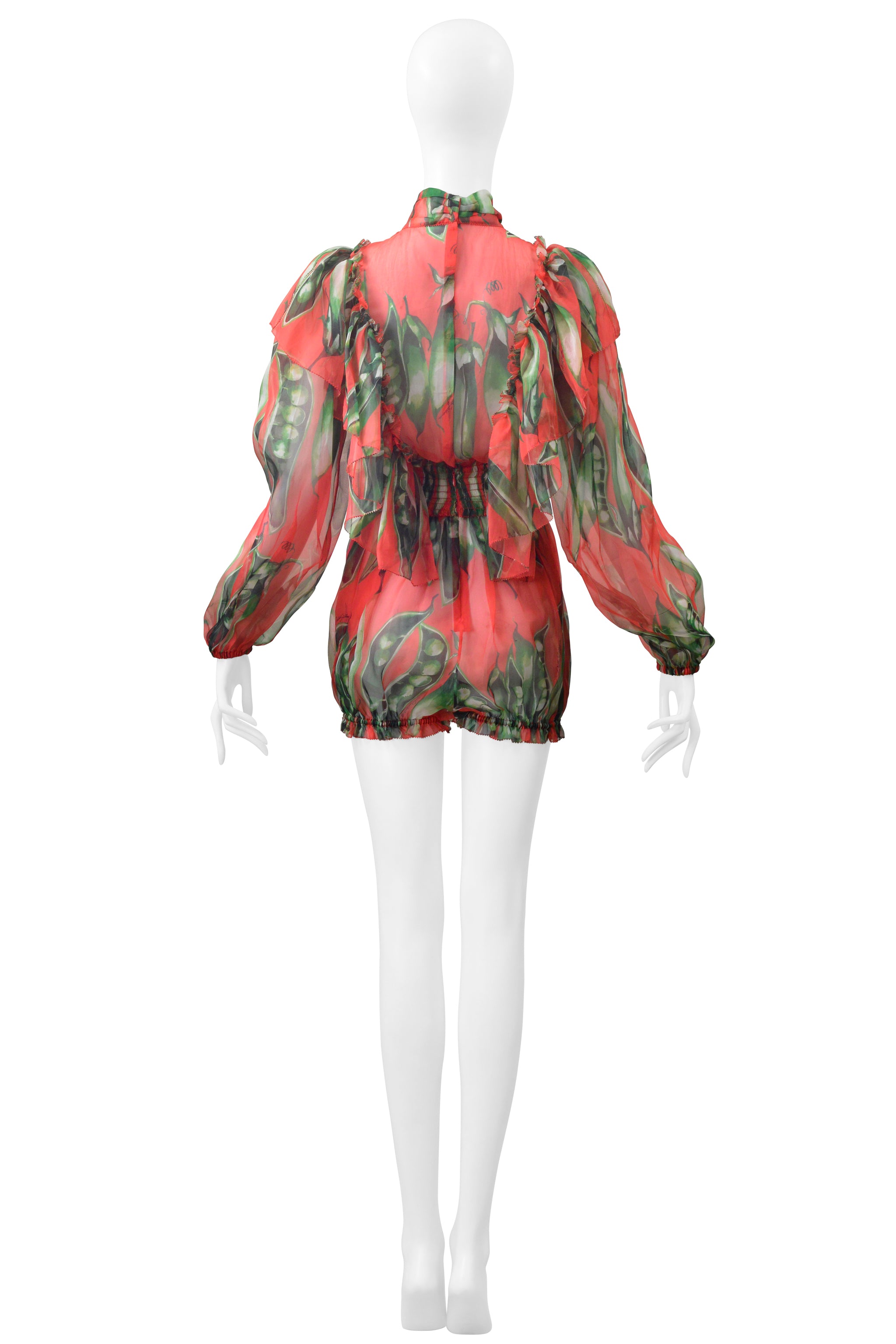 DOLCE & GABBANA RED ORGANZA FLORAL ROMPER WITH RUFFLES 2018