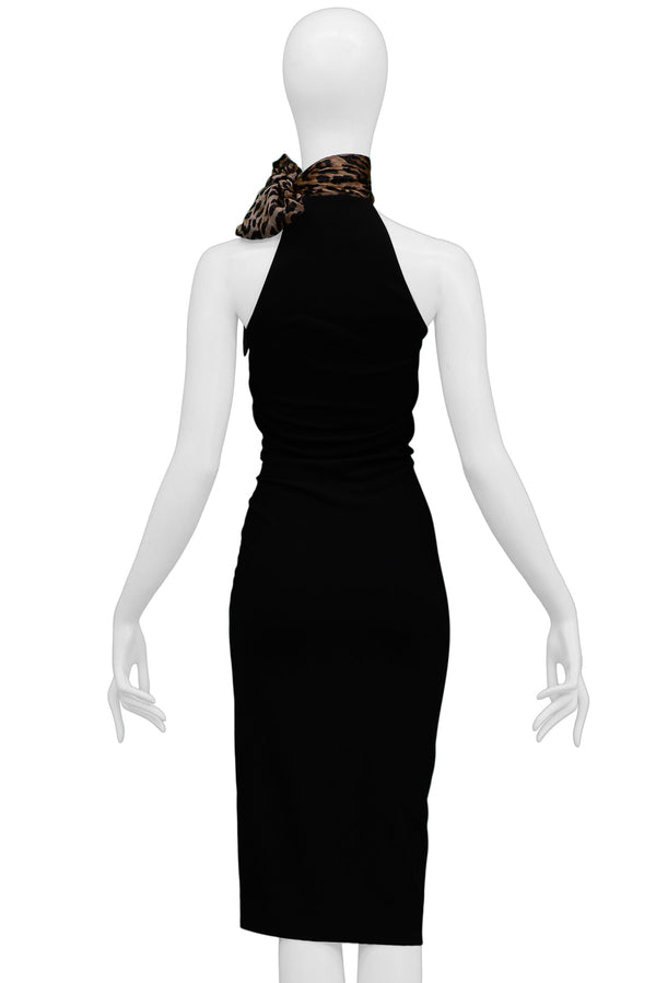 DOLCE & GABBANA BLACK DRESS WITH LEOPARD SCARF