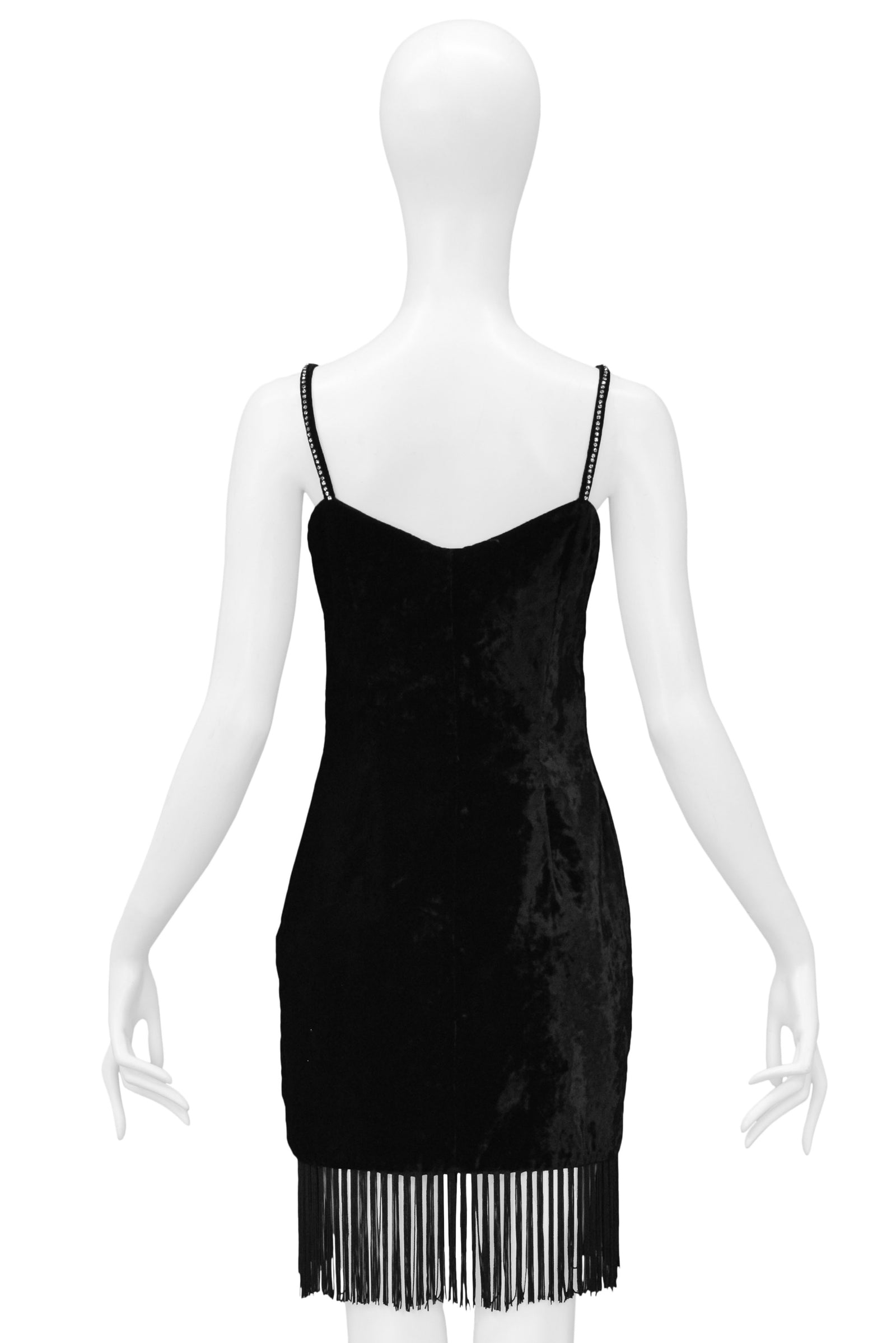 DOLCE & GABBANA BLACK VELVET MINI DRESS W/ FRINGE HEM