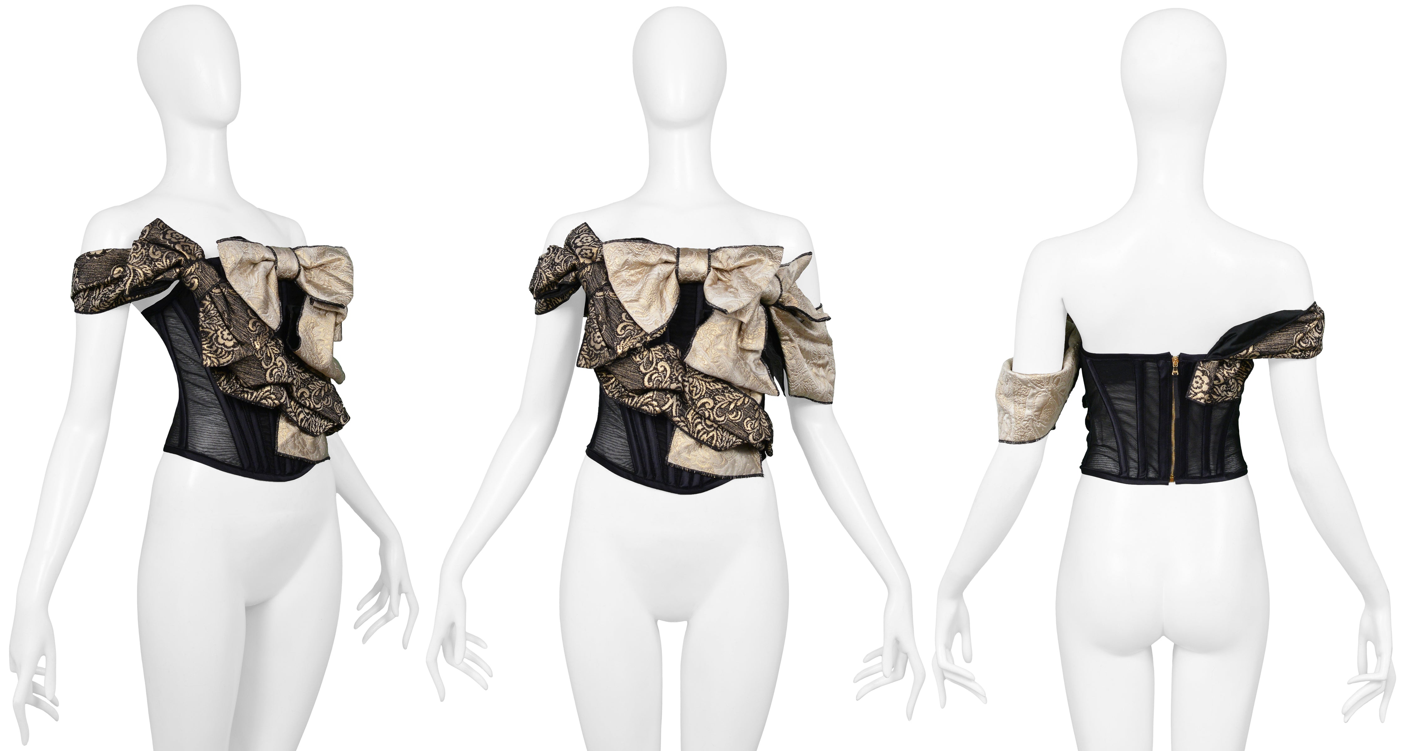 DOLCE & GABBANA BLACK & GOLD MULTI BOW CORSET TOP 2009