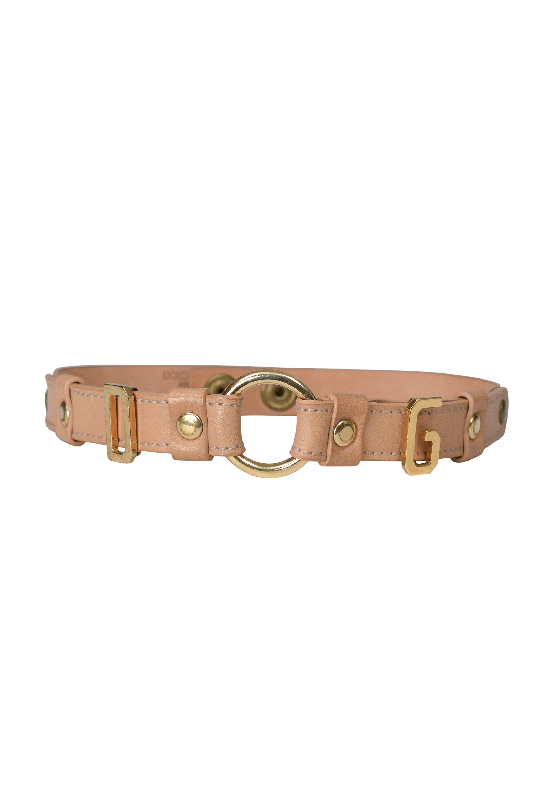 DOLCE & GABBANA BROWN LEATHER CHOKER W GOLD HARDWARE