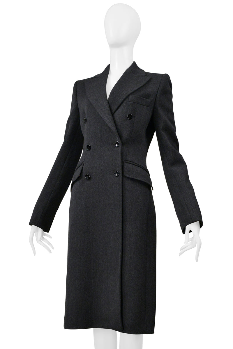 DOLCE AND GABBANA D&G GREY WOOL DOUBLE BREASTED OVERCOAT
