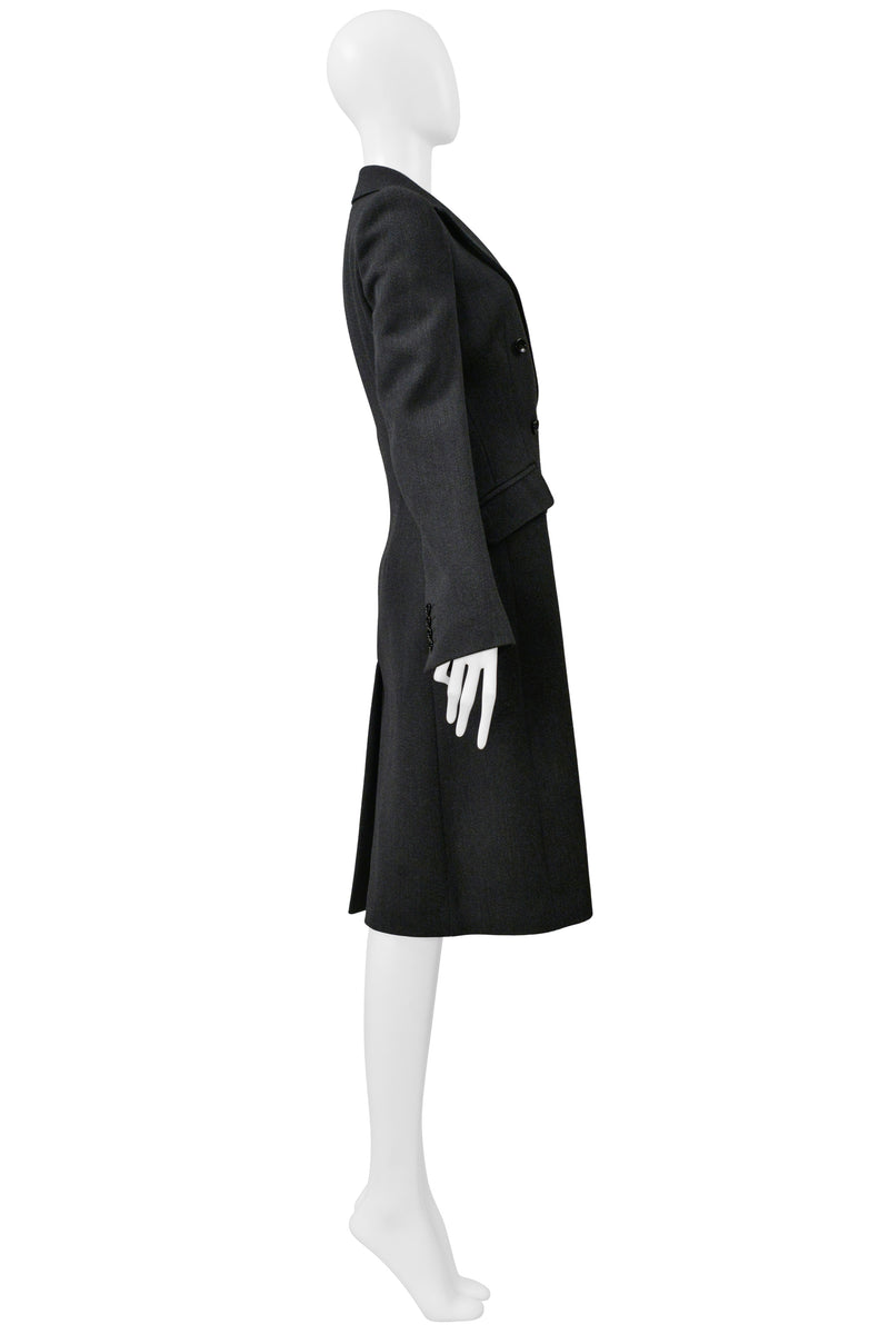 DOLCE AND GABBANA D&G GREY WOOL DOUBLE BREASTED OVERCOAT
