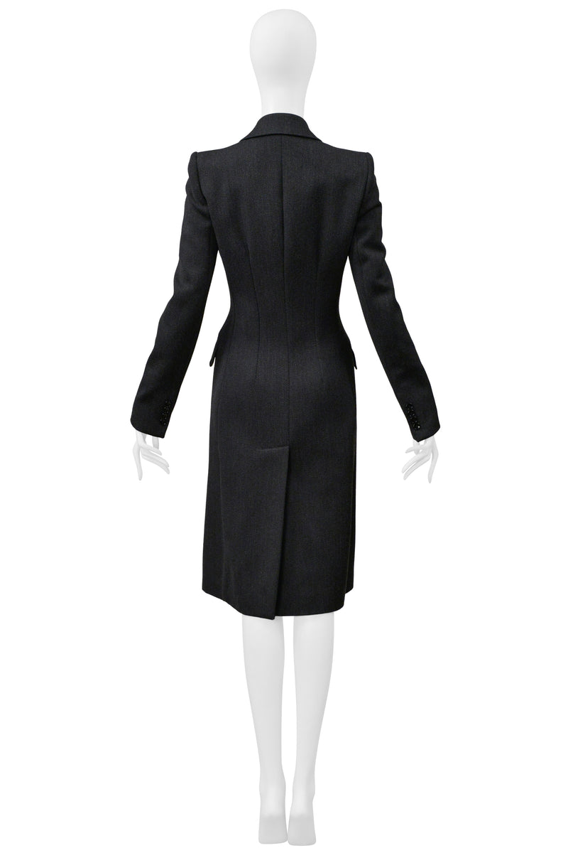 DOLCE AND GABBANA D&G GREY WOOL DOUBLE BREASTED OVERCOAT