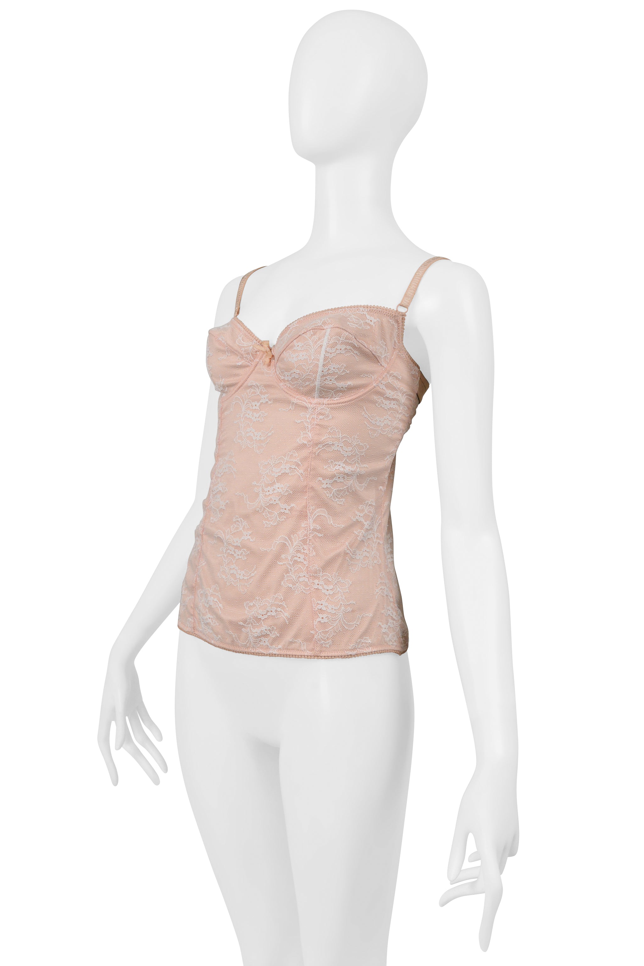 DOLCE & GABBANA D&G PINK AND WHITE LACE BUSTIER TOP