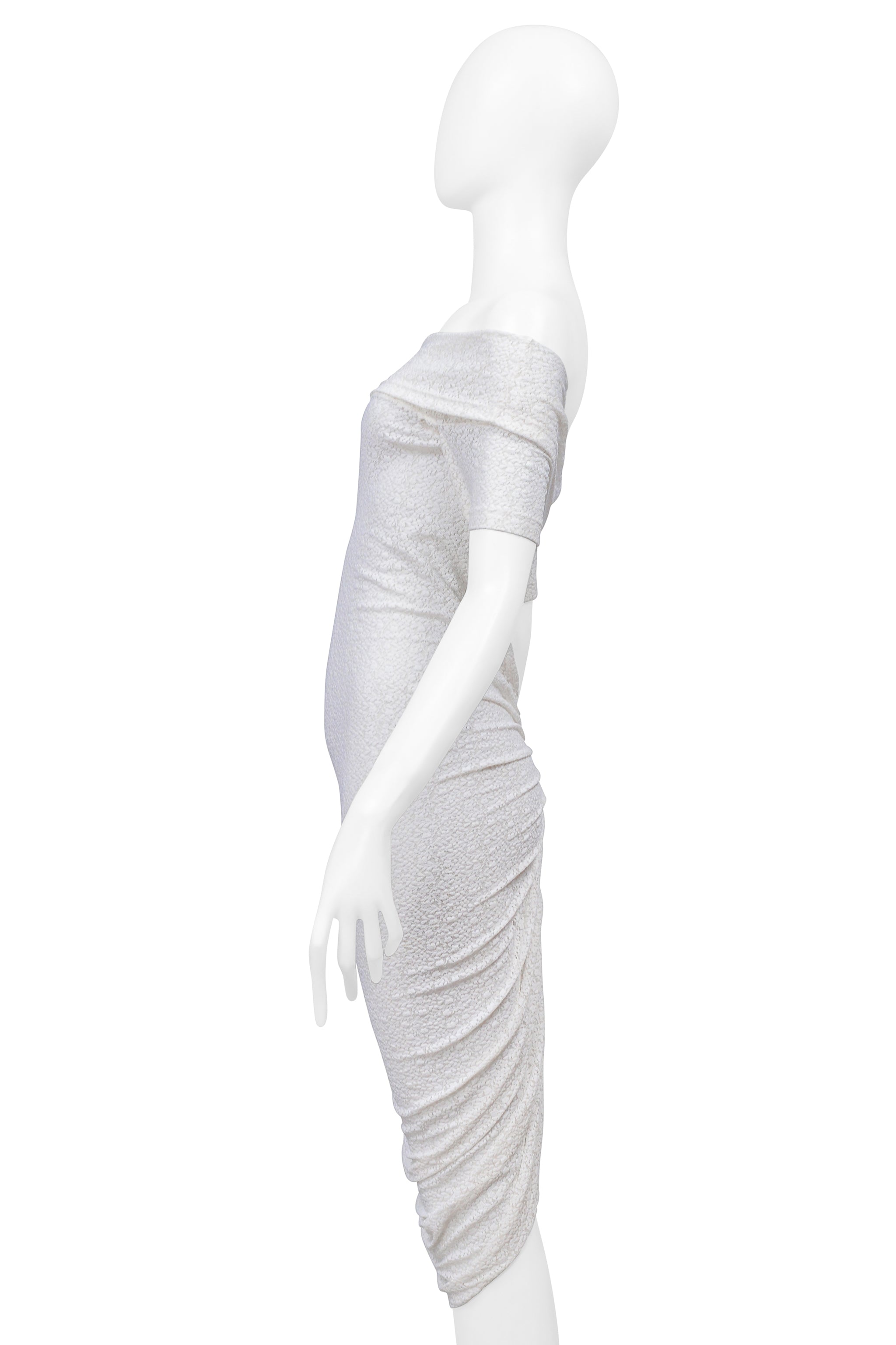 DOLCE & GABBANA D&G WHITE LACE OFF THE SHOULDER RUCHED DRESS