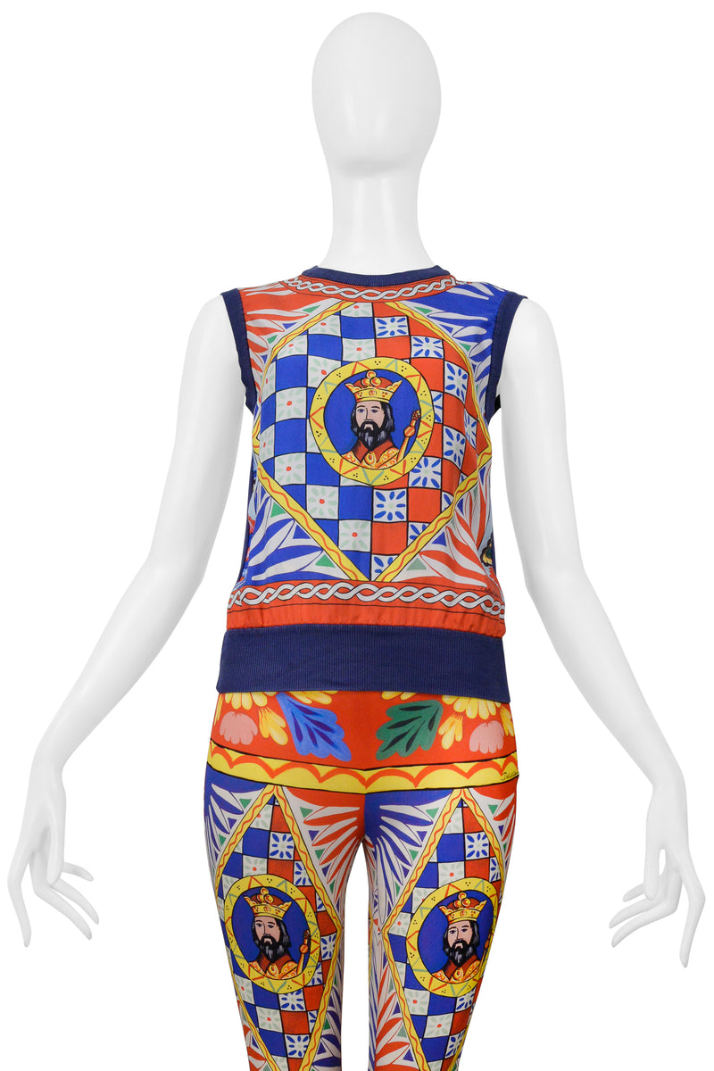 DOLCE & GABBANA KING & CARRETTO KING & QUEEN PRINT ENSEMBLE TOP AND PANTS